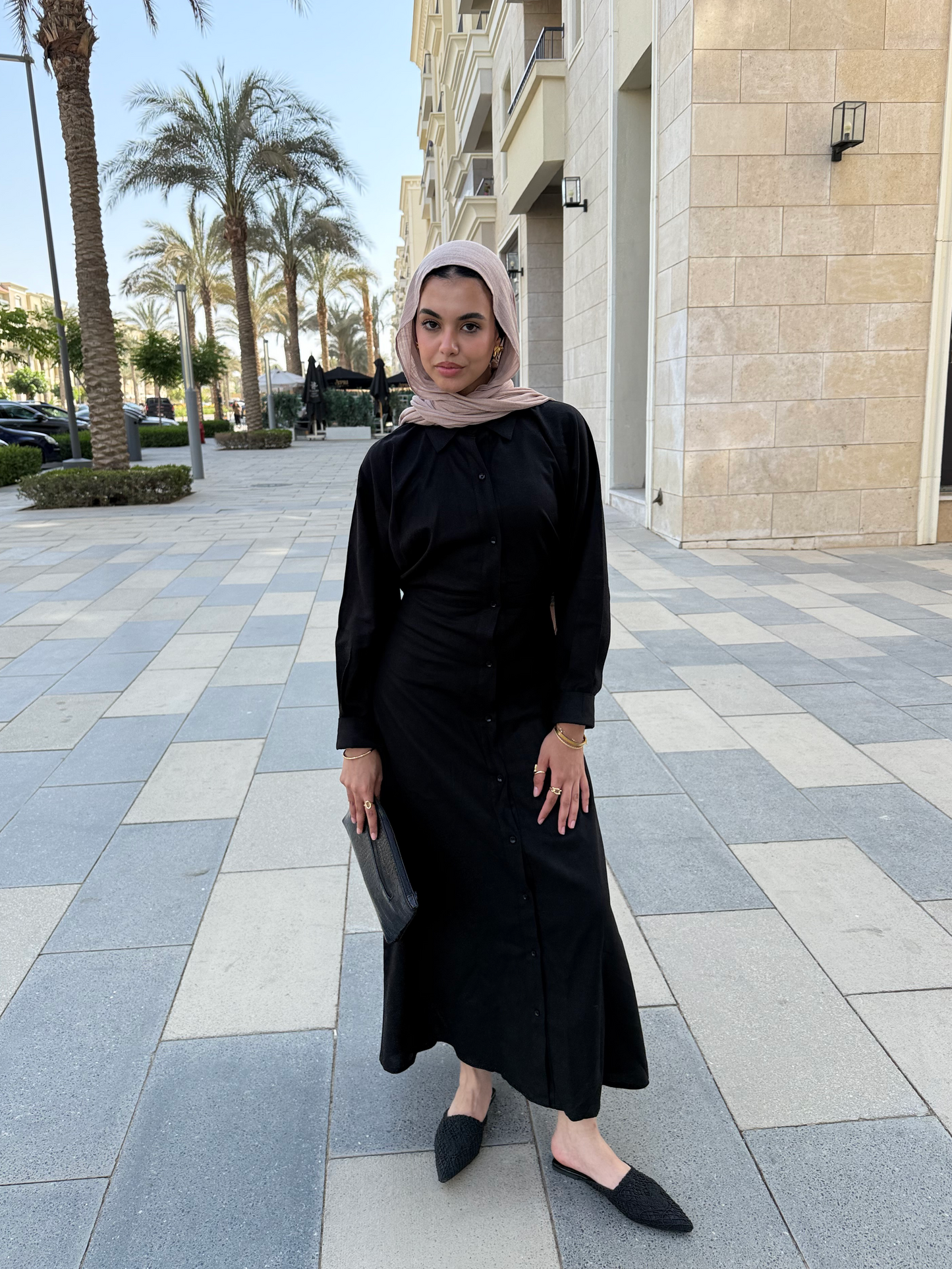 Linen Flow Shirt Dress in Black