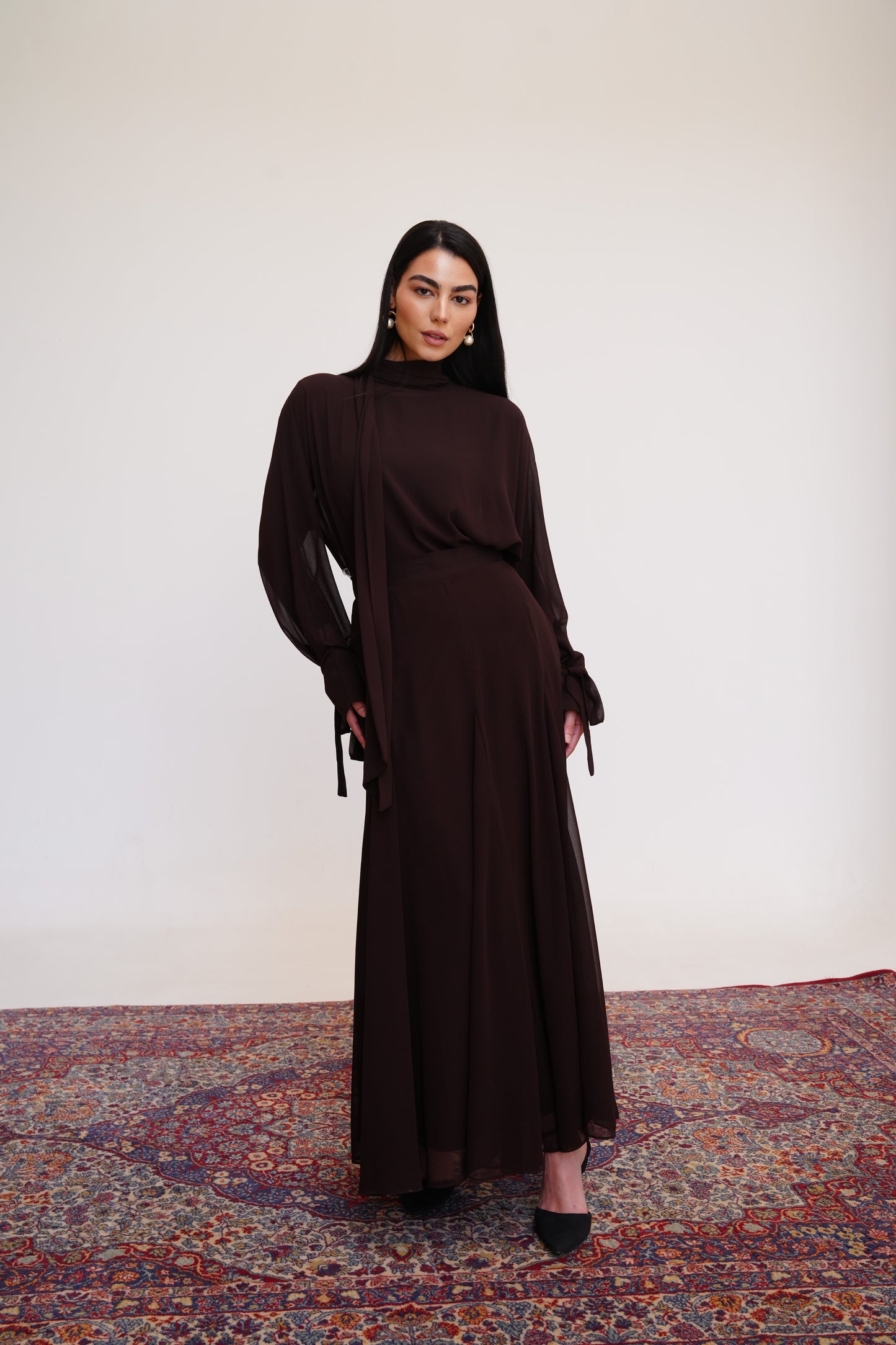 Layali Chiffon Skirt in Brown