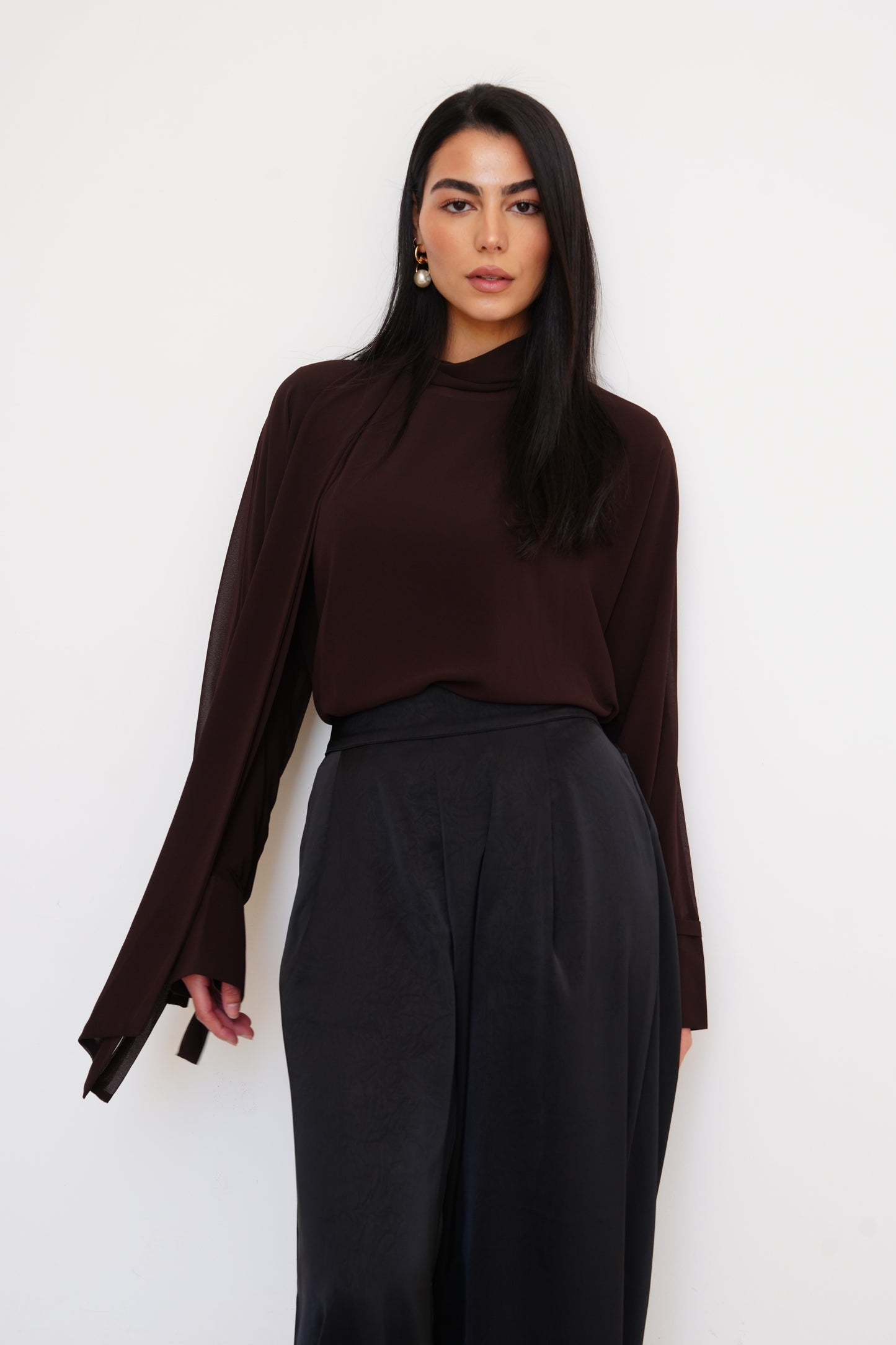 Layali Chiffon Blouse in Brown