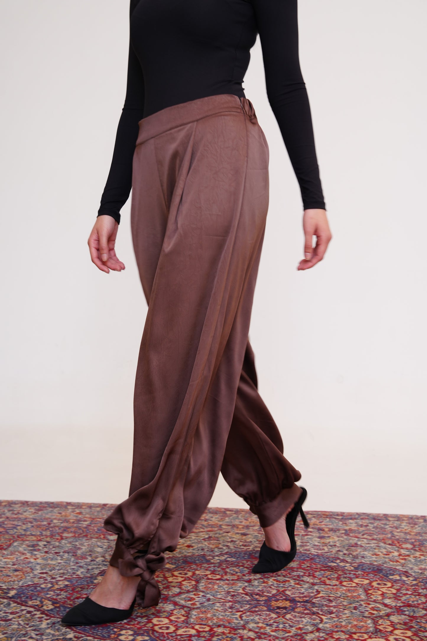 Satin Balloon Pants in Brown