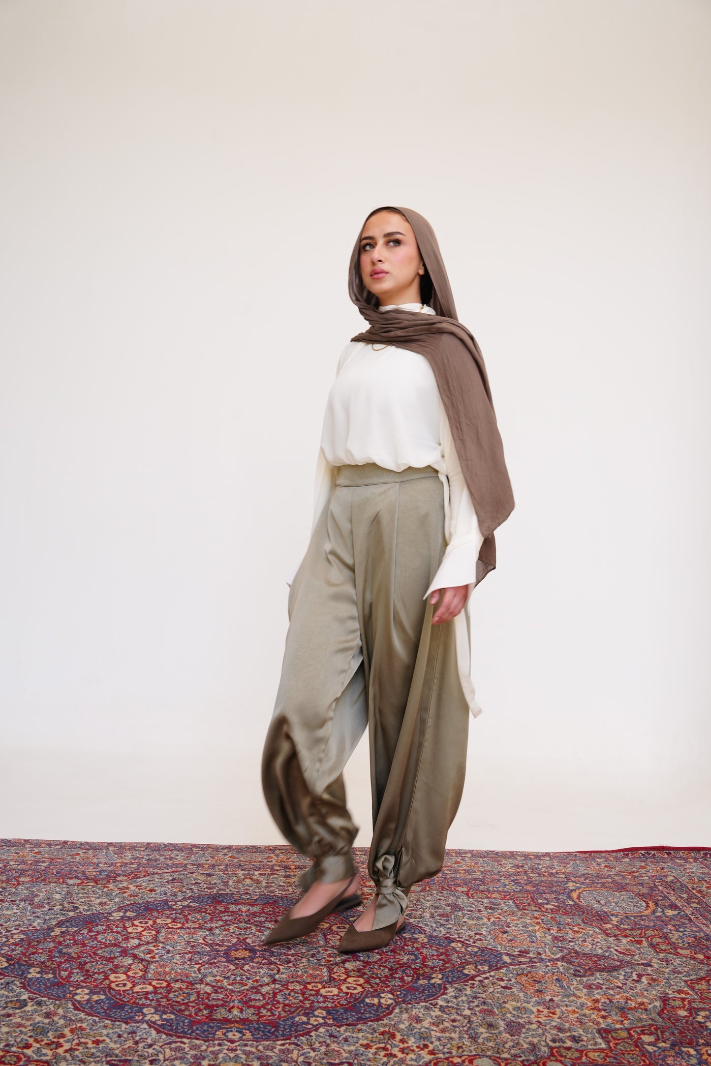 Satin Balloon Pants in Mint Green