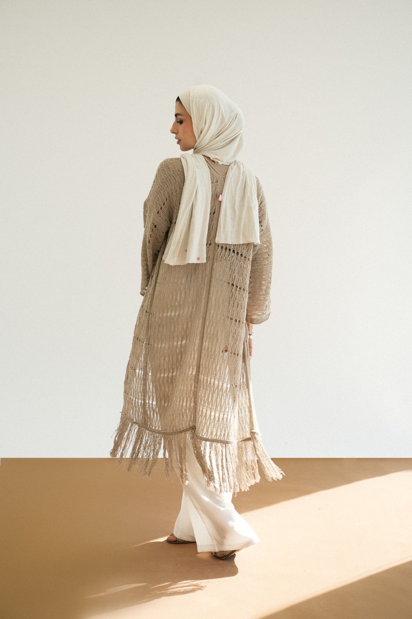 Knit Fringe Cardigan in Cafe