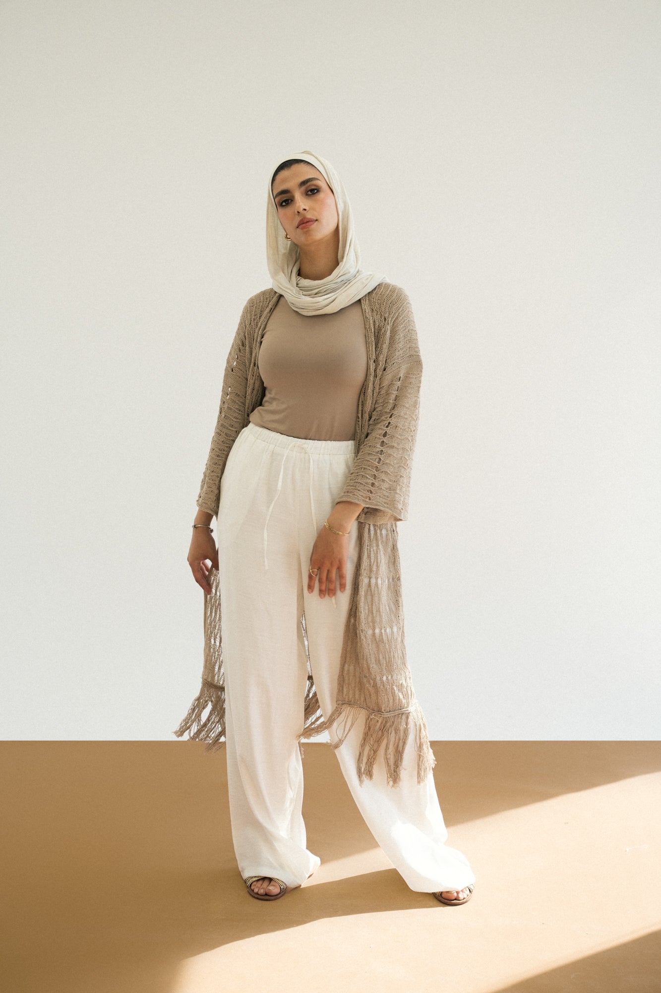 Knit Fringe Cardigan in Cafe
