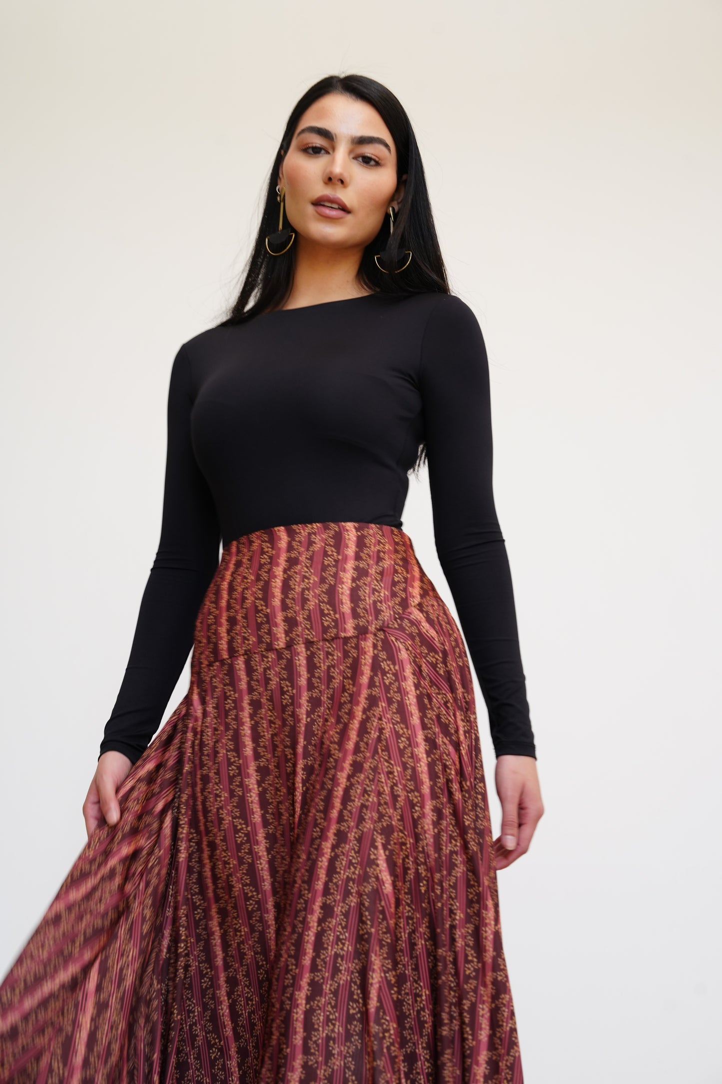 Brown Satin Maxi Skirt