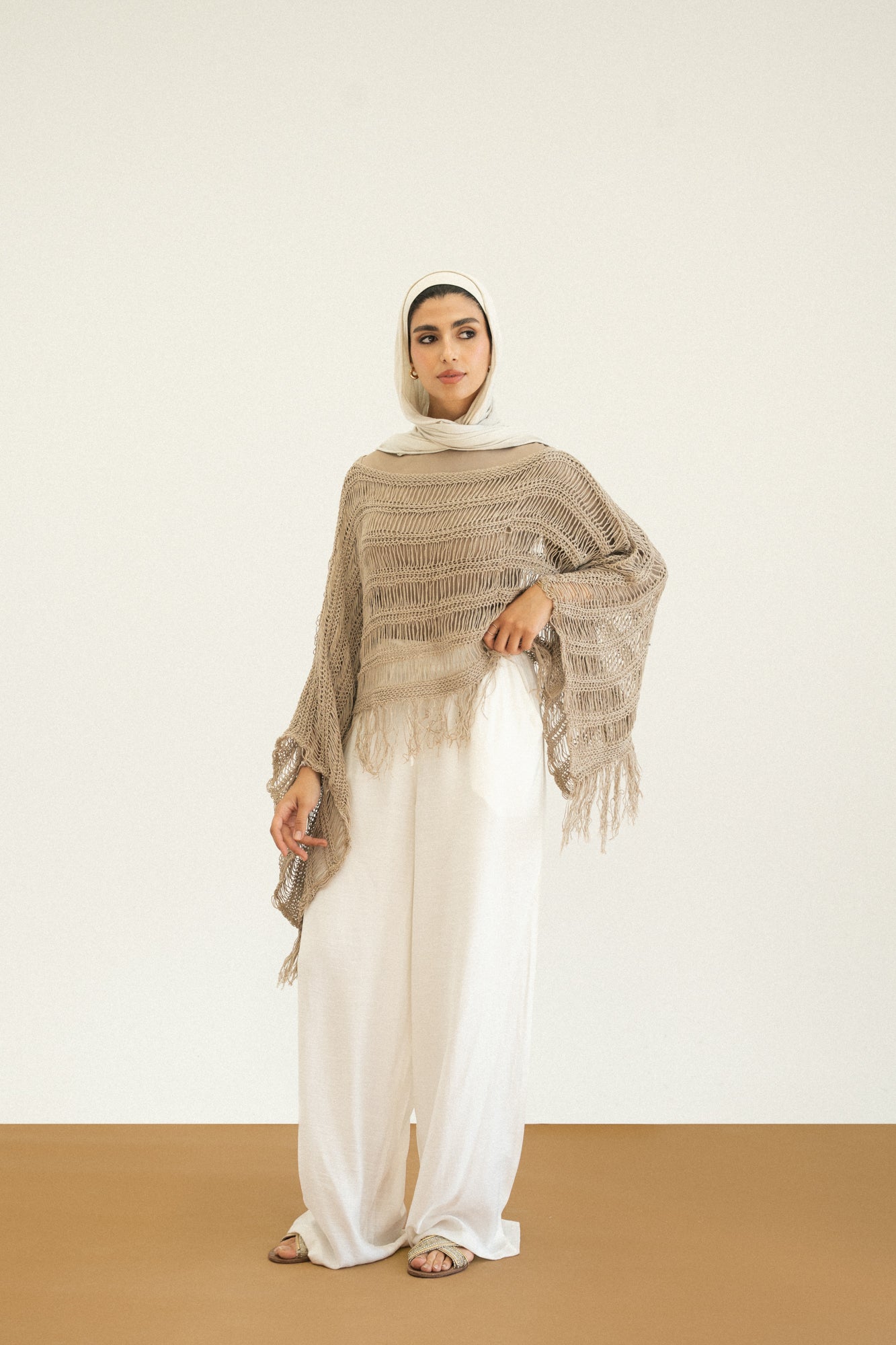 Cape-Style Knit Blouse in Cafe