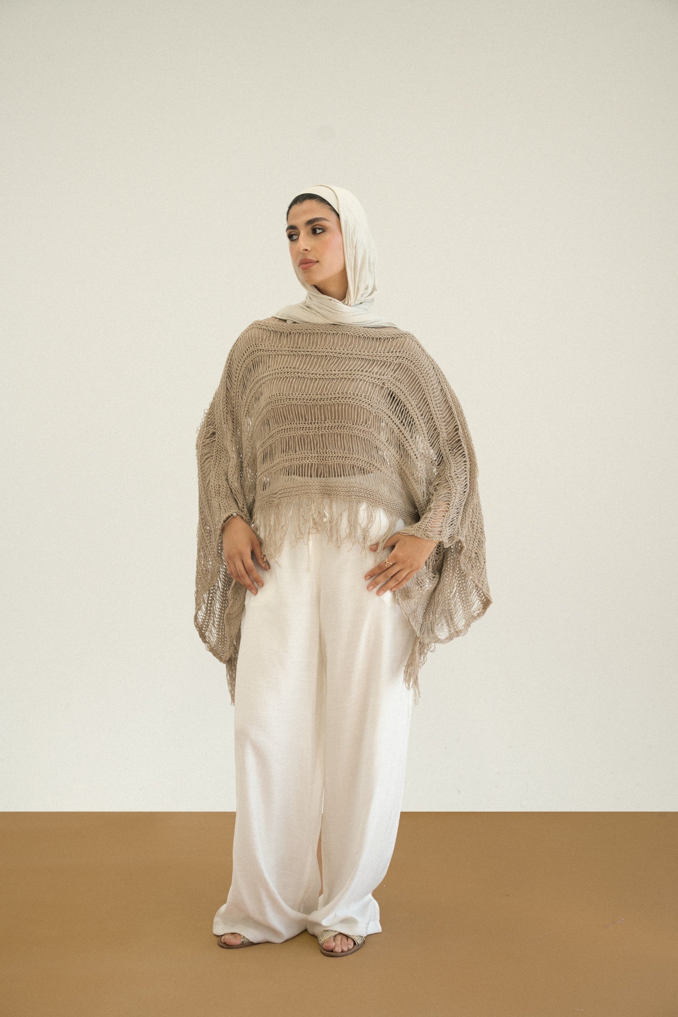 Cape-Style Knit Blouse in Cafe