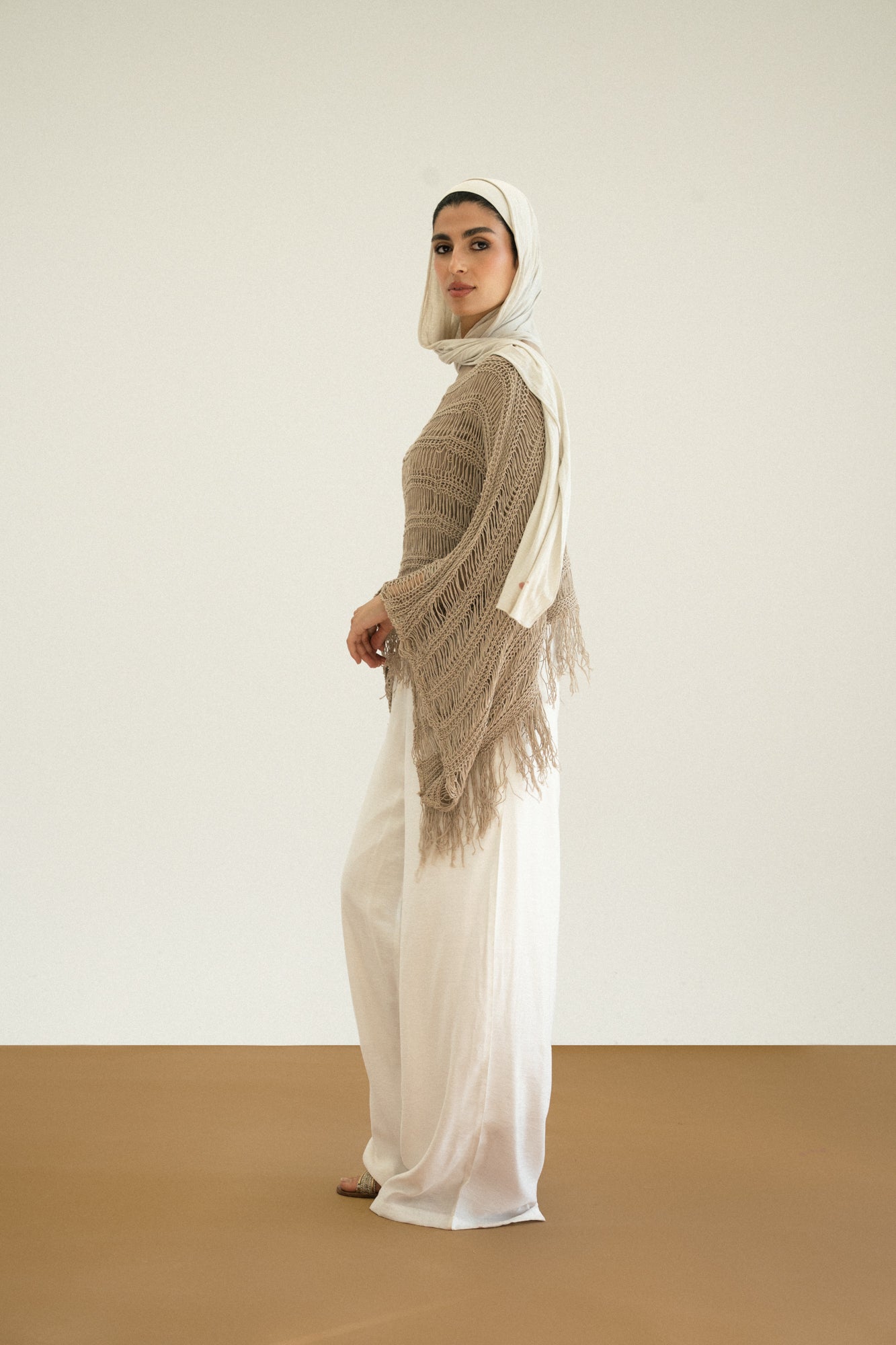 Cape-Style Knit Blouse in Cafe