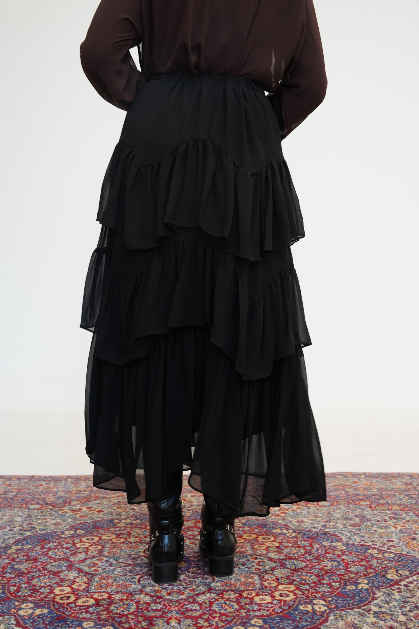 Ruffle Chiffon Skirt in Black