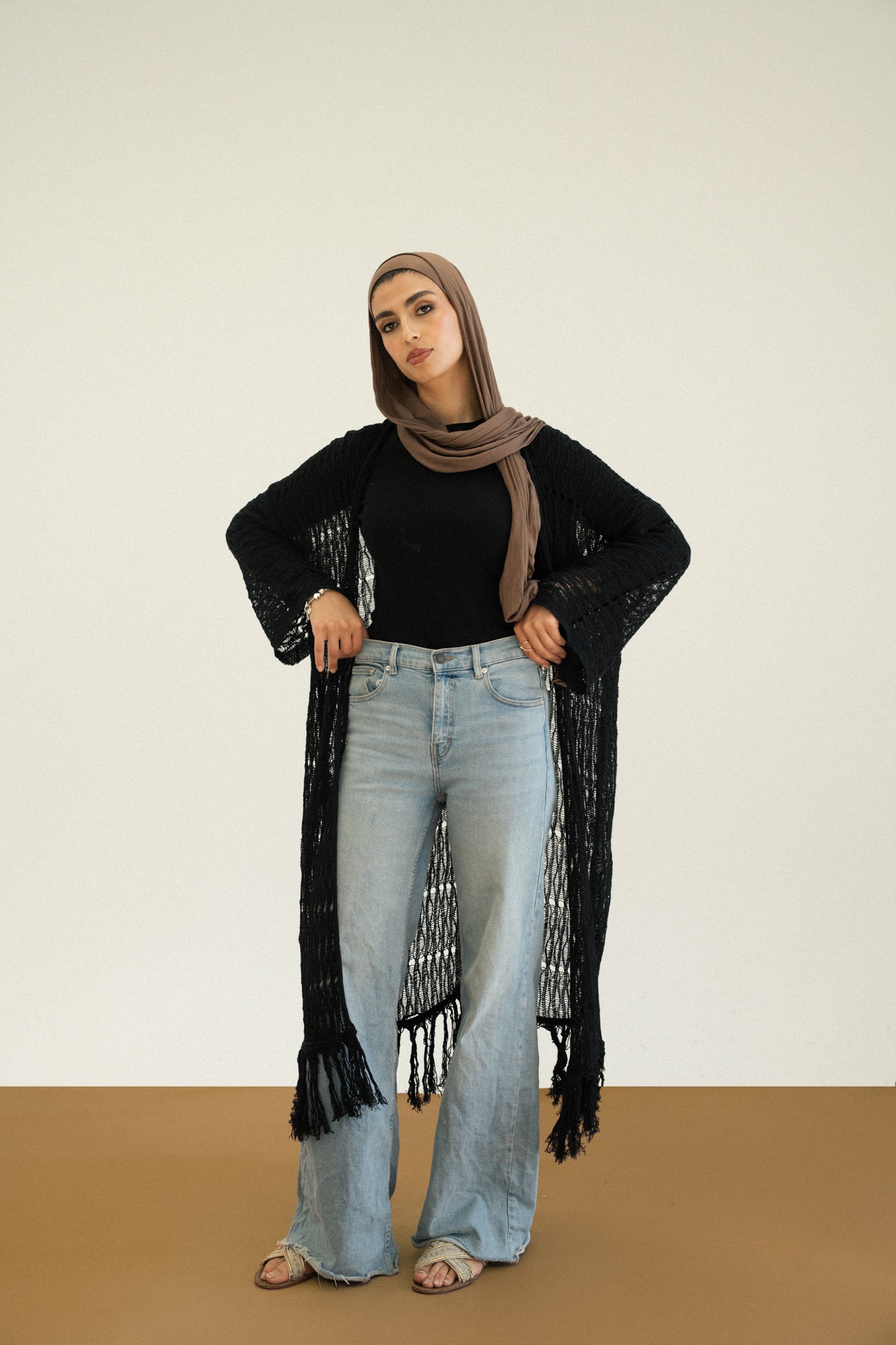 Knit Fringe Cardigan in Black