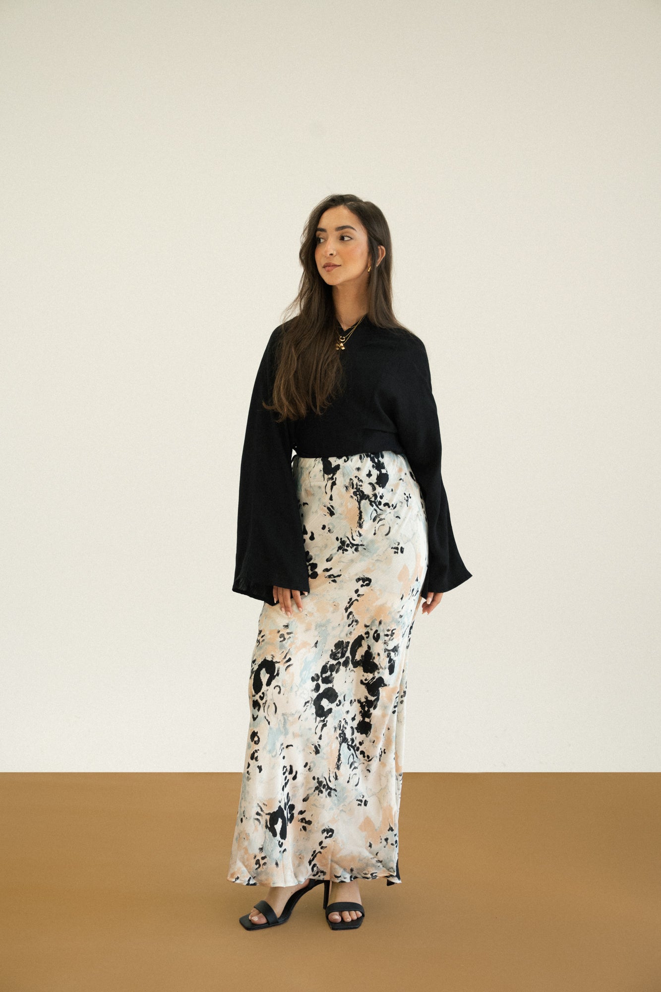 Abstract Print Satin Skirt