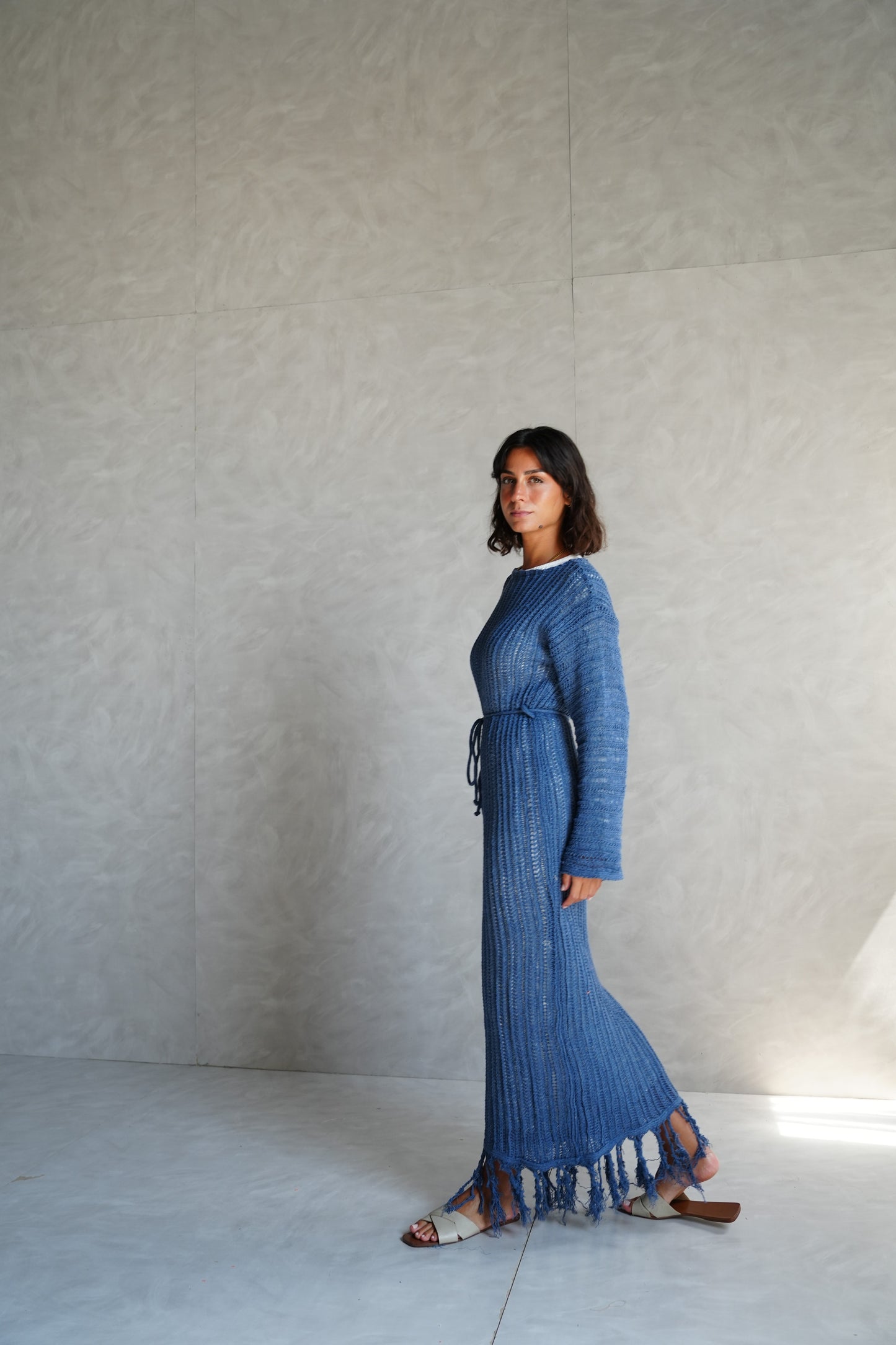 Beach Knit Dress in Denim Blue