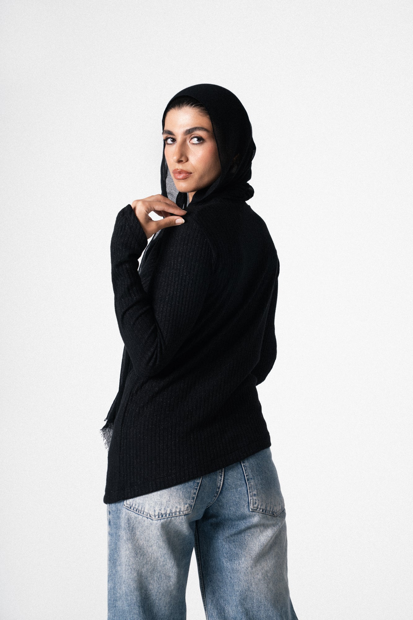 Asymmetric Shimmer Top in Black