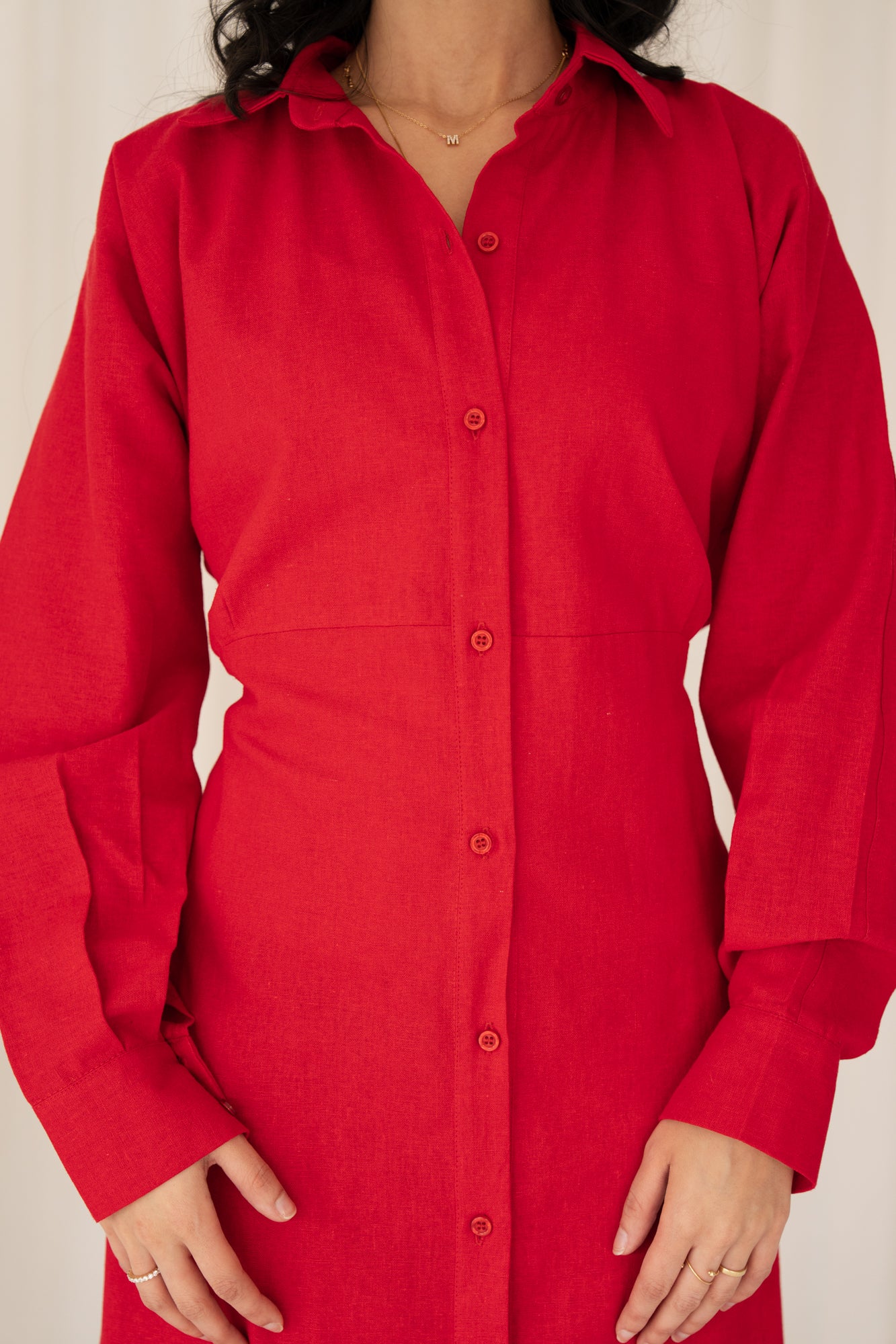Linen Flow Shirt Dress in Red