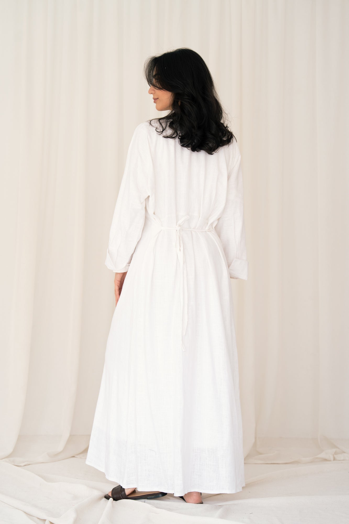 Linen Flow Shirt Dress in Offwhite
