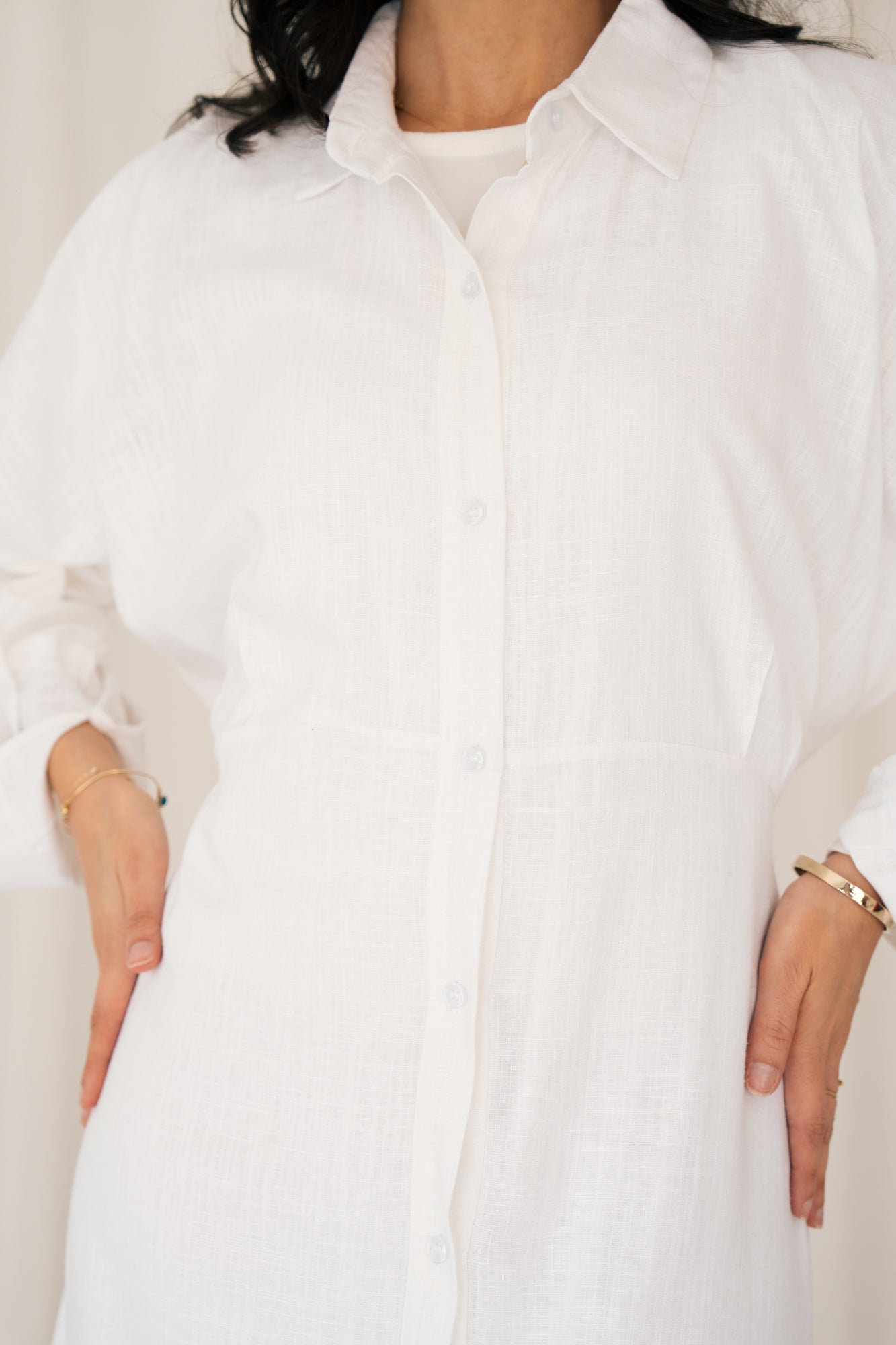 Linen Flow Shirt Dress in Offwhite