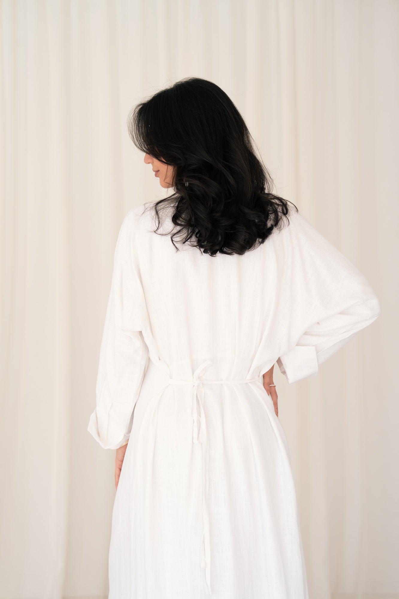 Linen Flow Shirt Dress in Offwhite