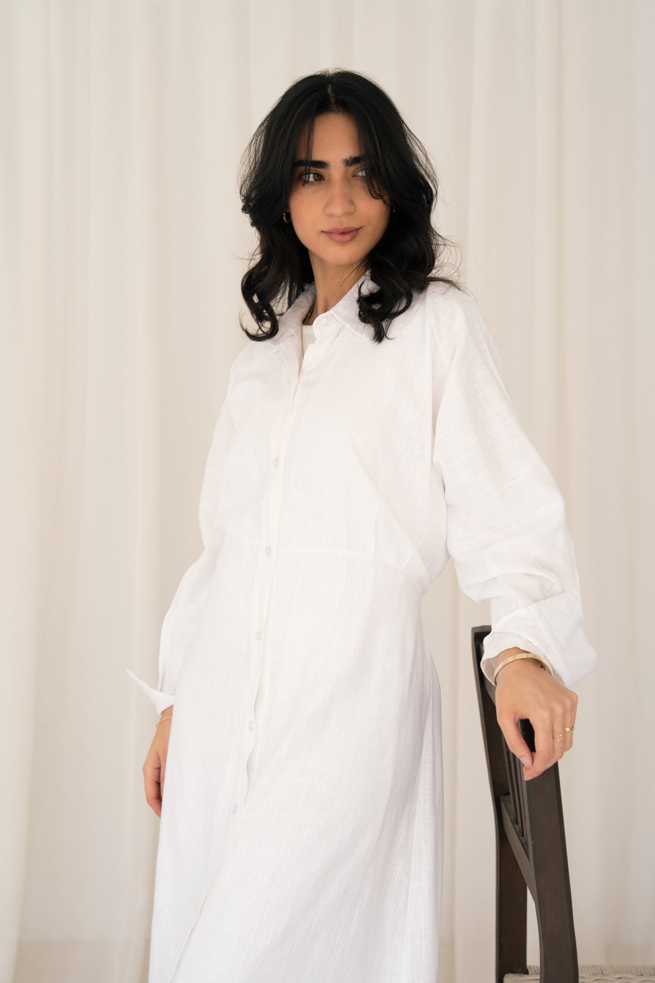 Linen Flow Shirt Dress in Offwhite
