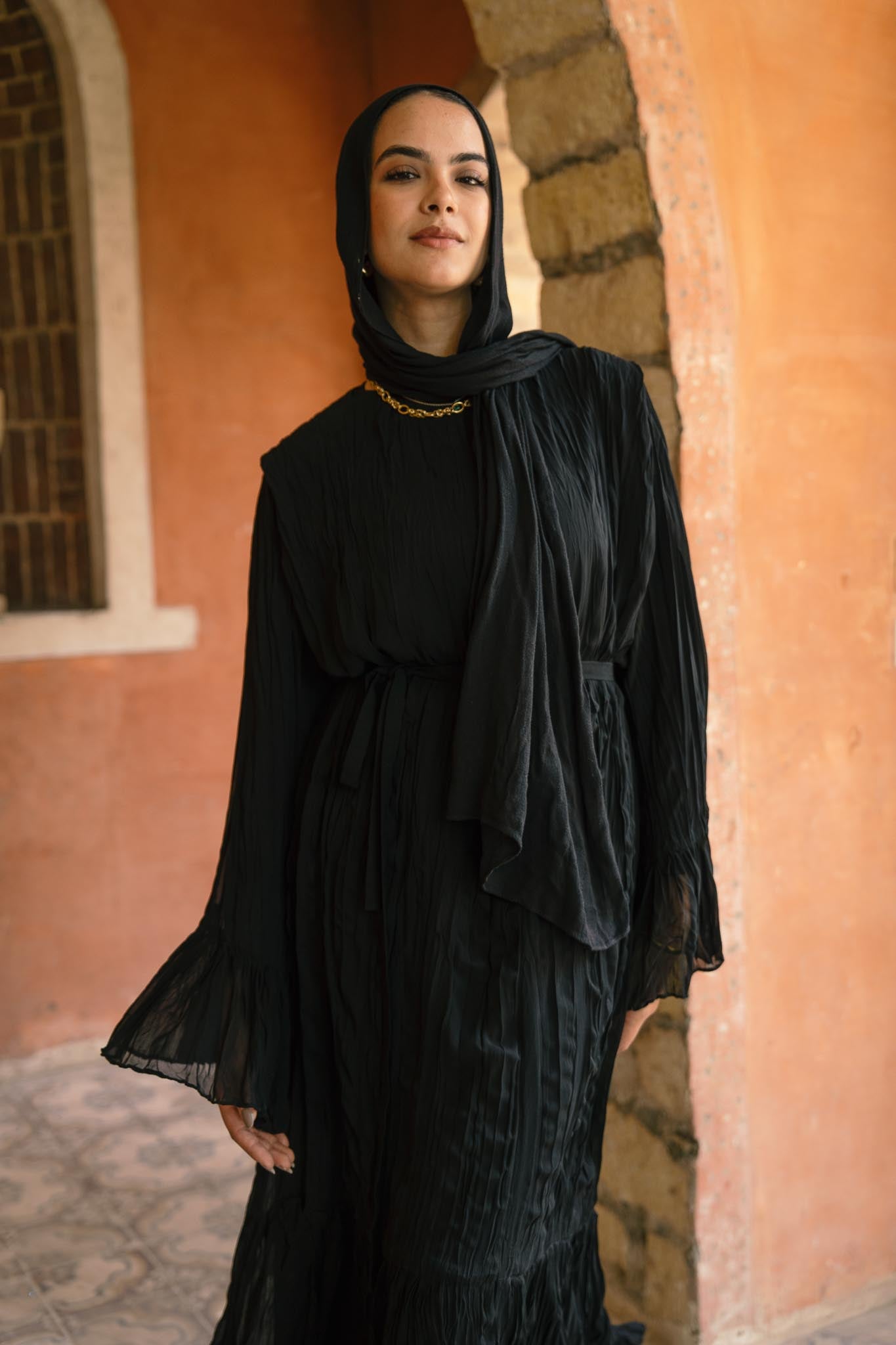 Sunshine Pleated Chiffon Dress in Black