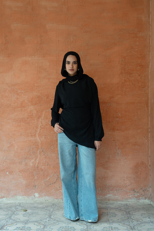 “Graceful Breeze” Flowy Blouse in Black