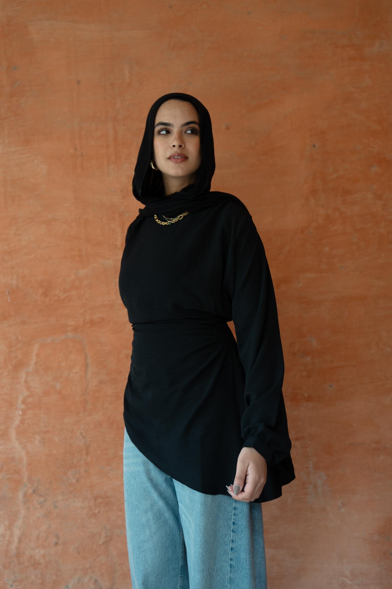 “Graceful Breeze” Flowy Blouse in Black