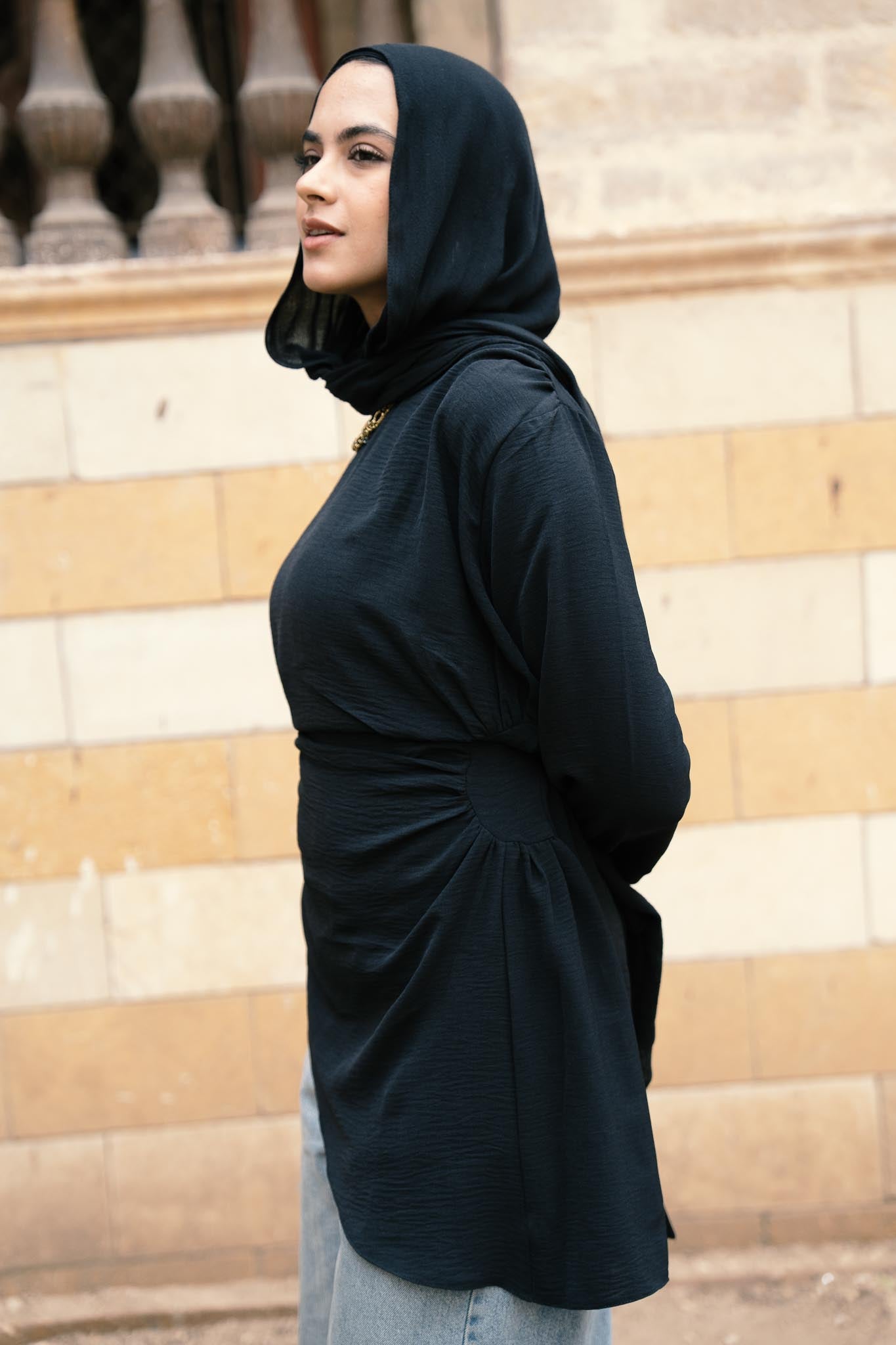 “Graceful Breeze” Flowy Blouse in Black