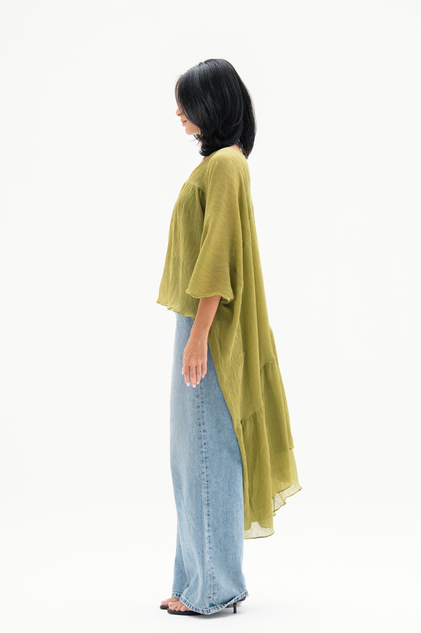 Asymmetric Chiffon Blouse in Lime