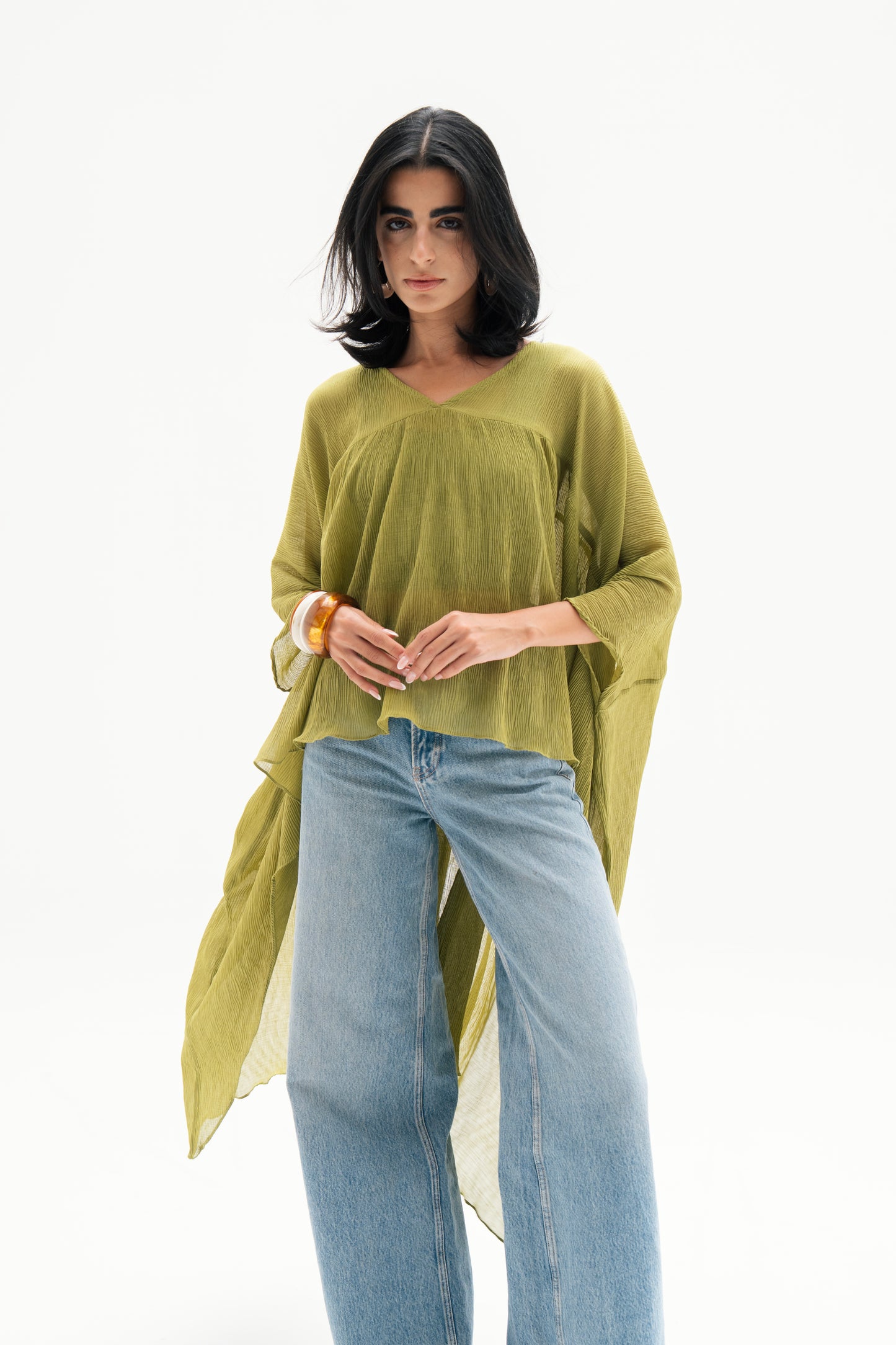 Asymmetric Chiffon Blouse in Lime