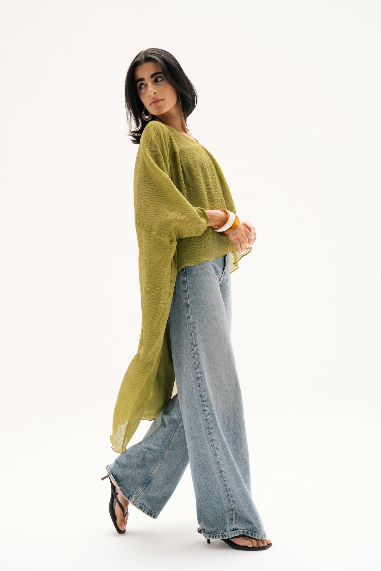 Asymmetric Chiffon Blouse in Lime