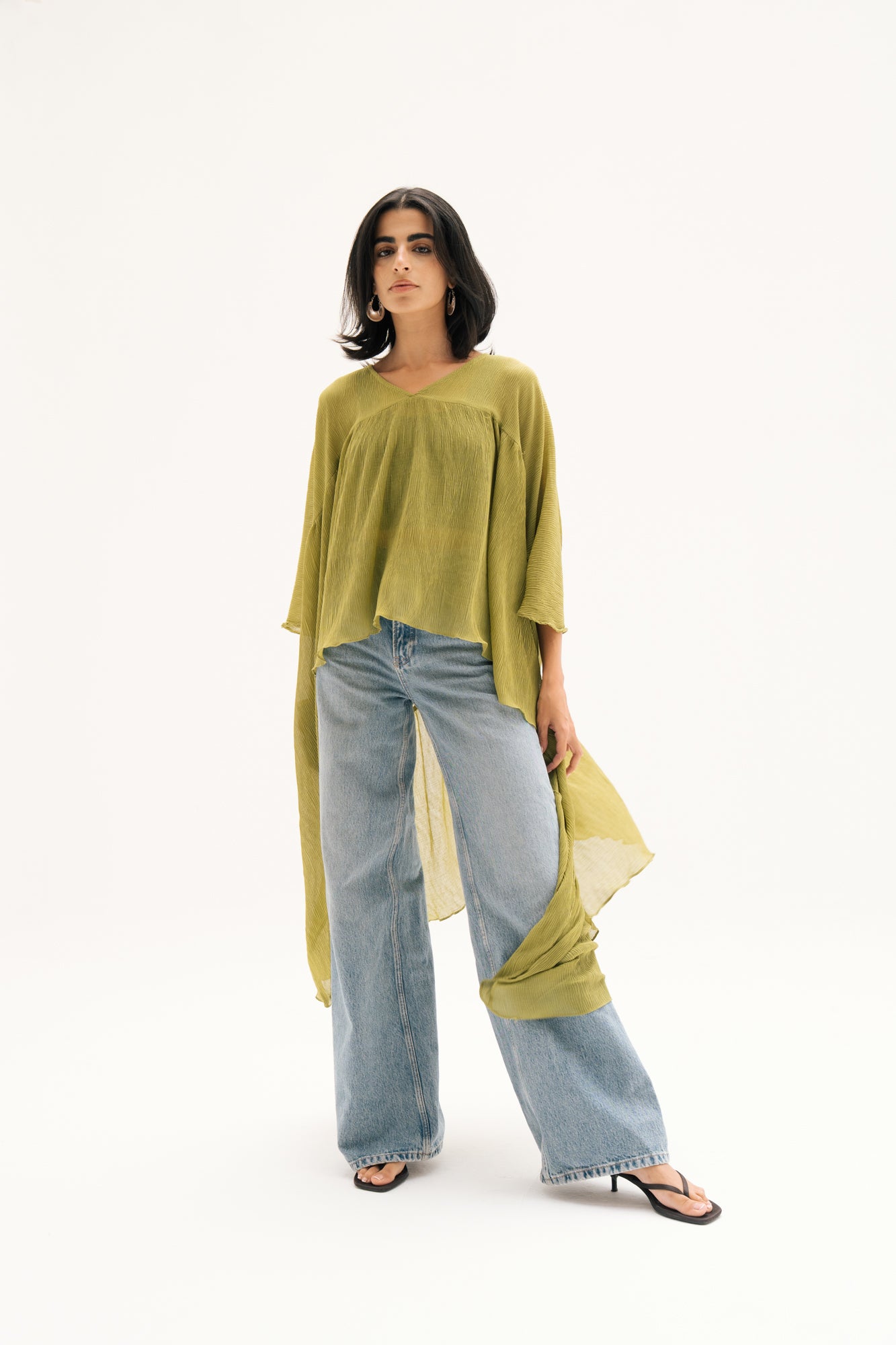 Asymmetric Chiffon Blouse in Lime