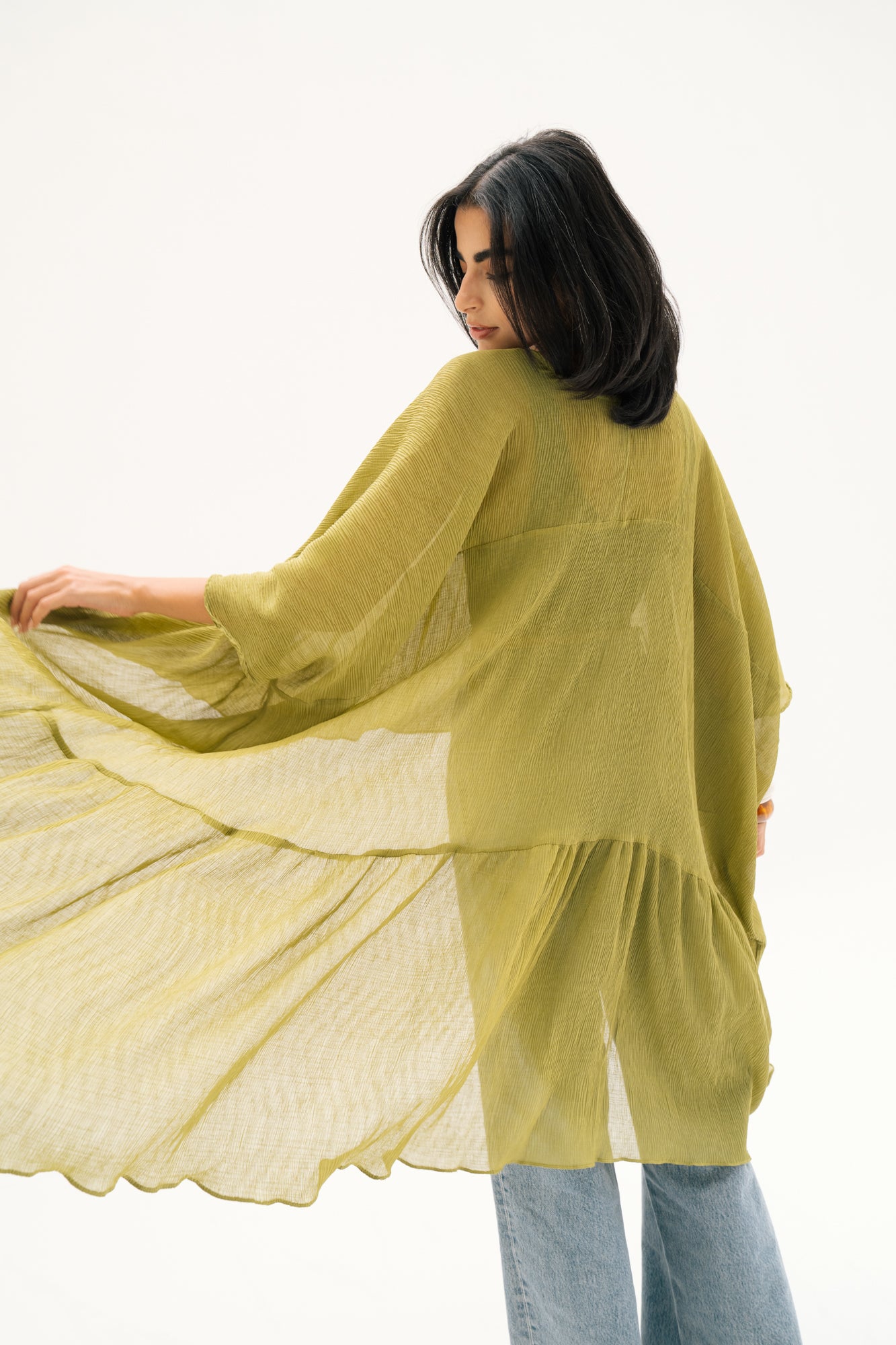 Asymmetric Chiffon Blouse in Lime