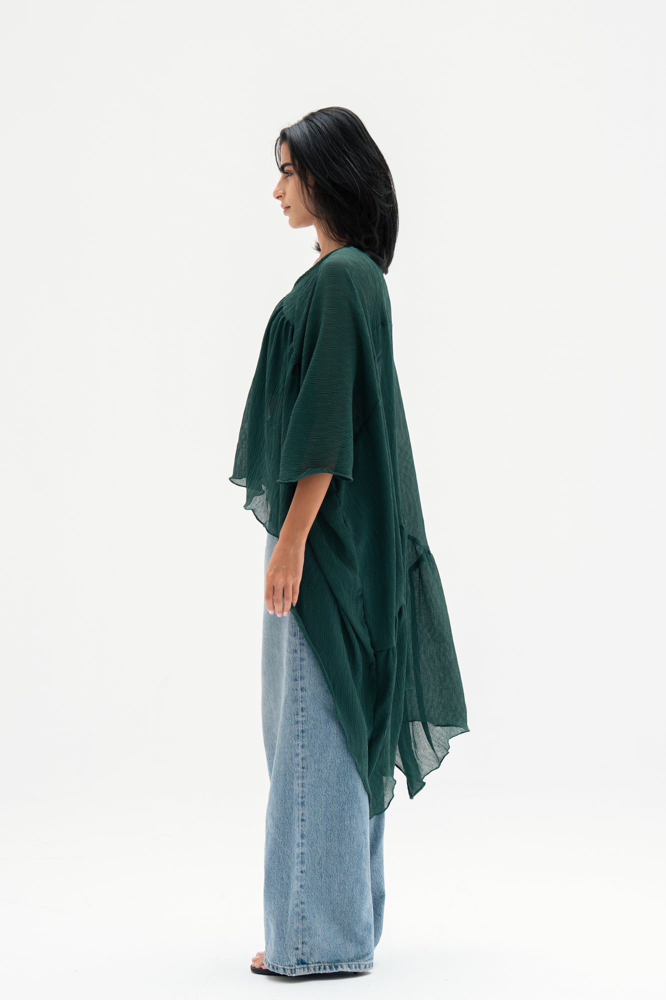 Asymmetric Chiffon Blouse in Green