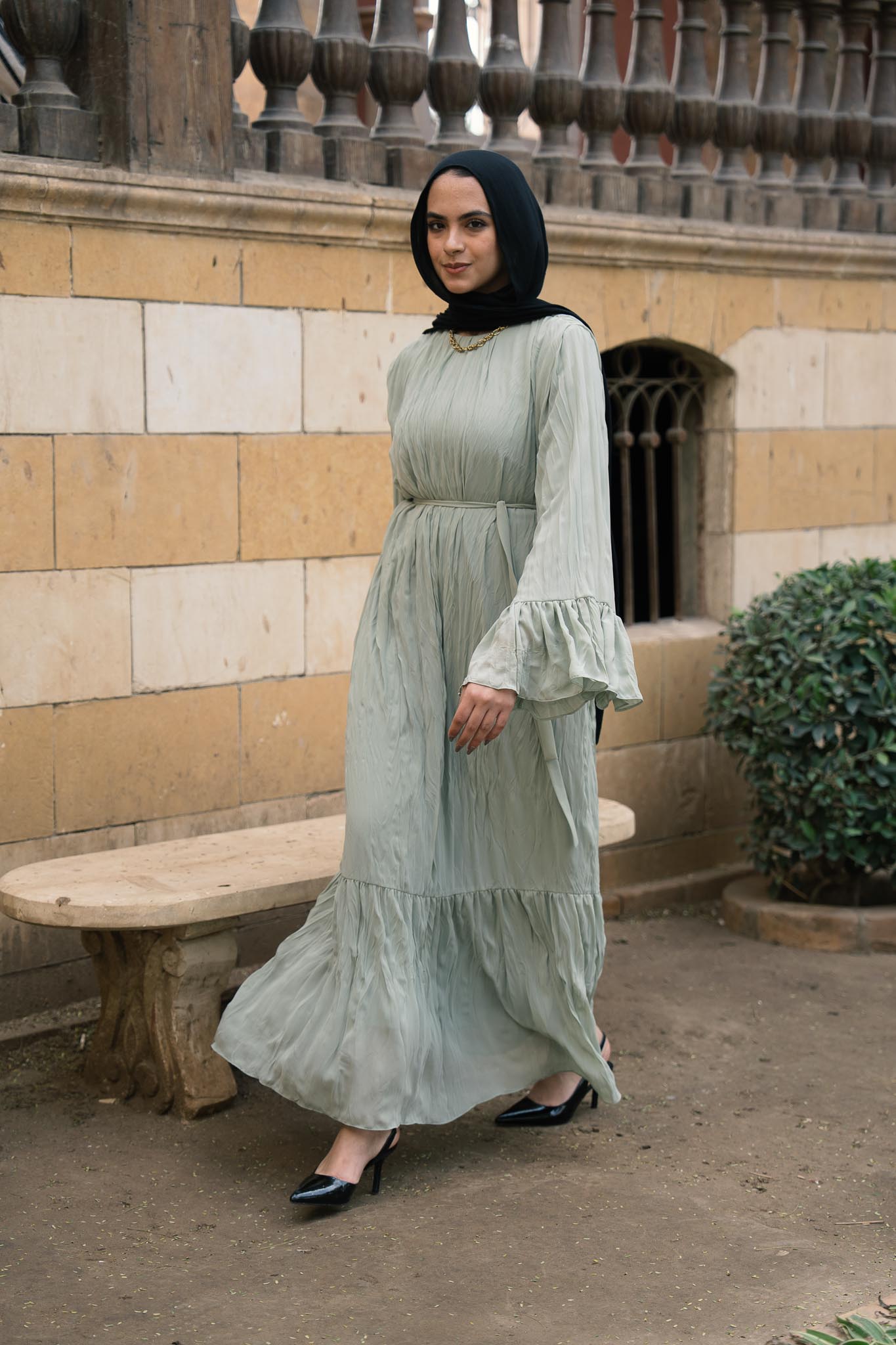 Sunshine Pleated Chiffon Dress in Mint