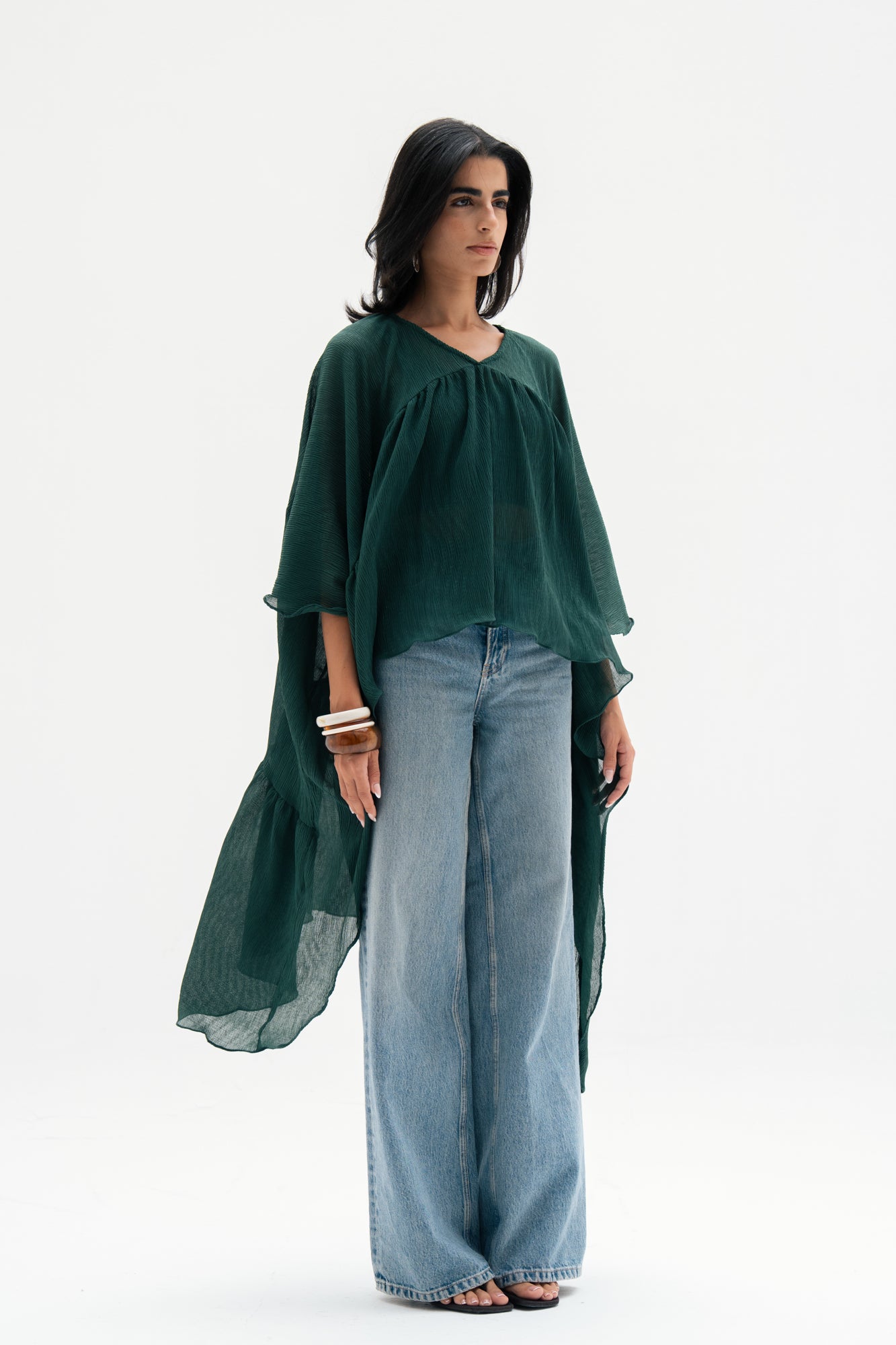 Asymmetric Chiffon Blouse in Green