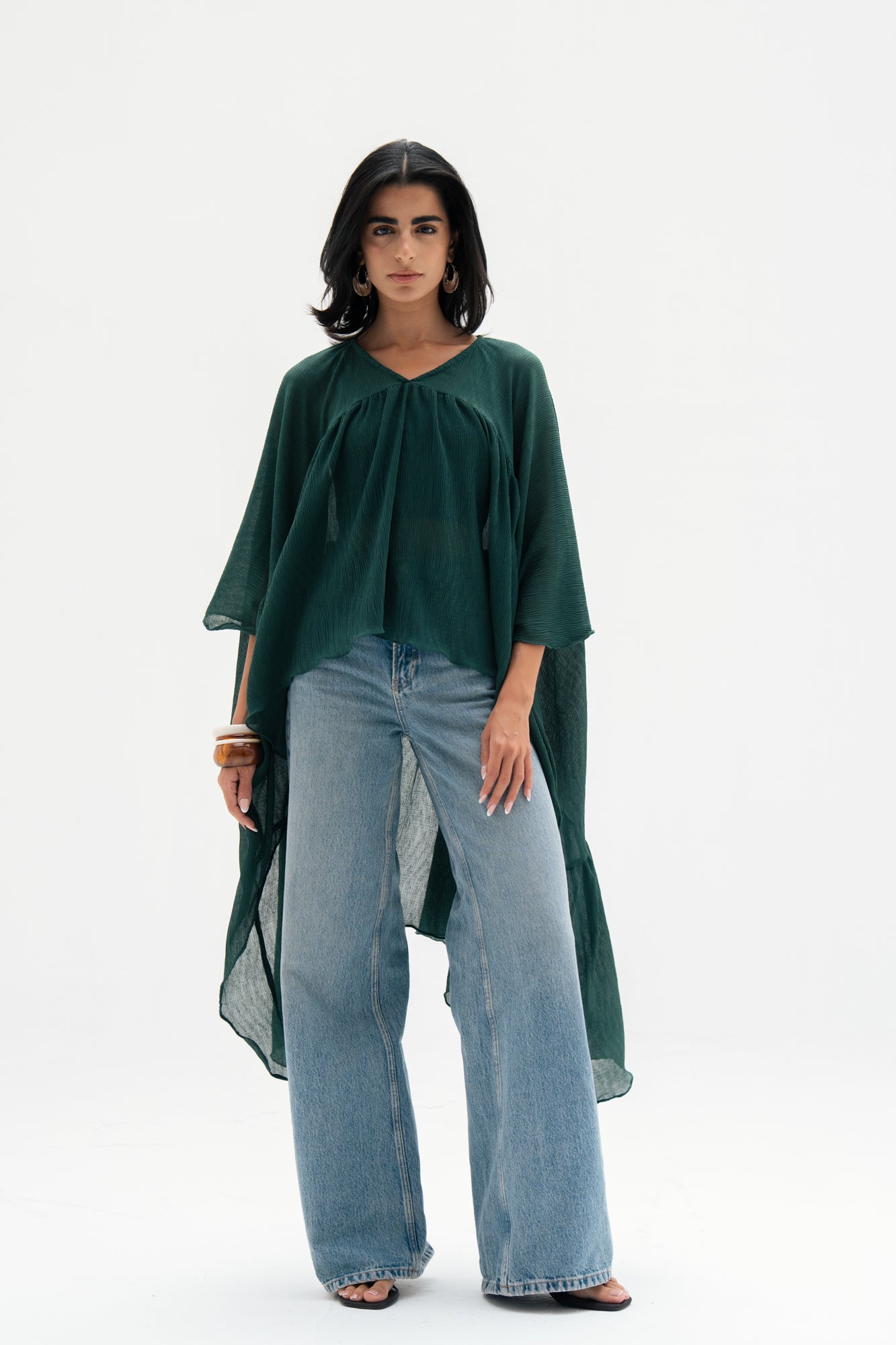 Asymmetric Chiffon Blouse in Green