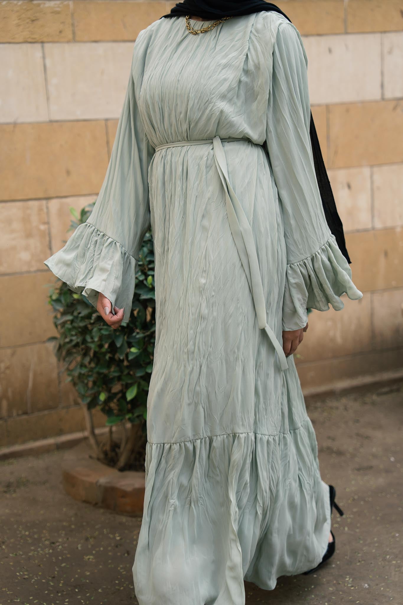Sunshine Pleated Chiffon Dress in Mint