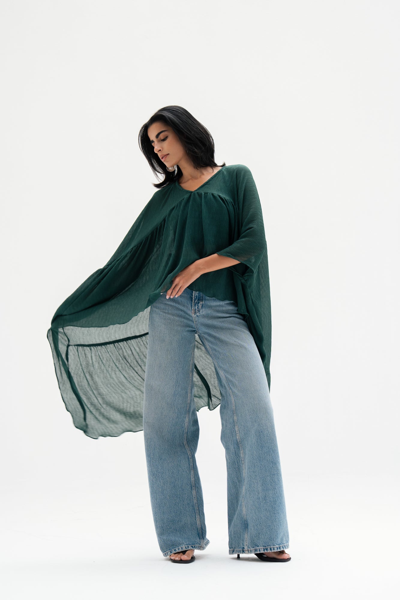 Asymmetric Chiffon Blouse in Green