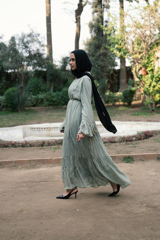 Sunshine Pleated Chiffon Dress in Mint