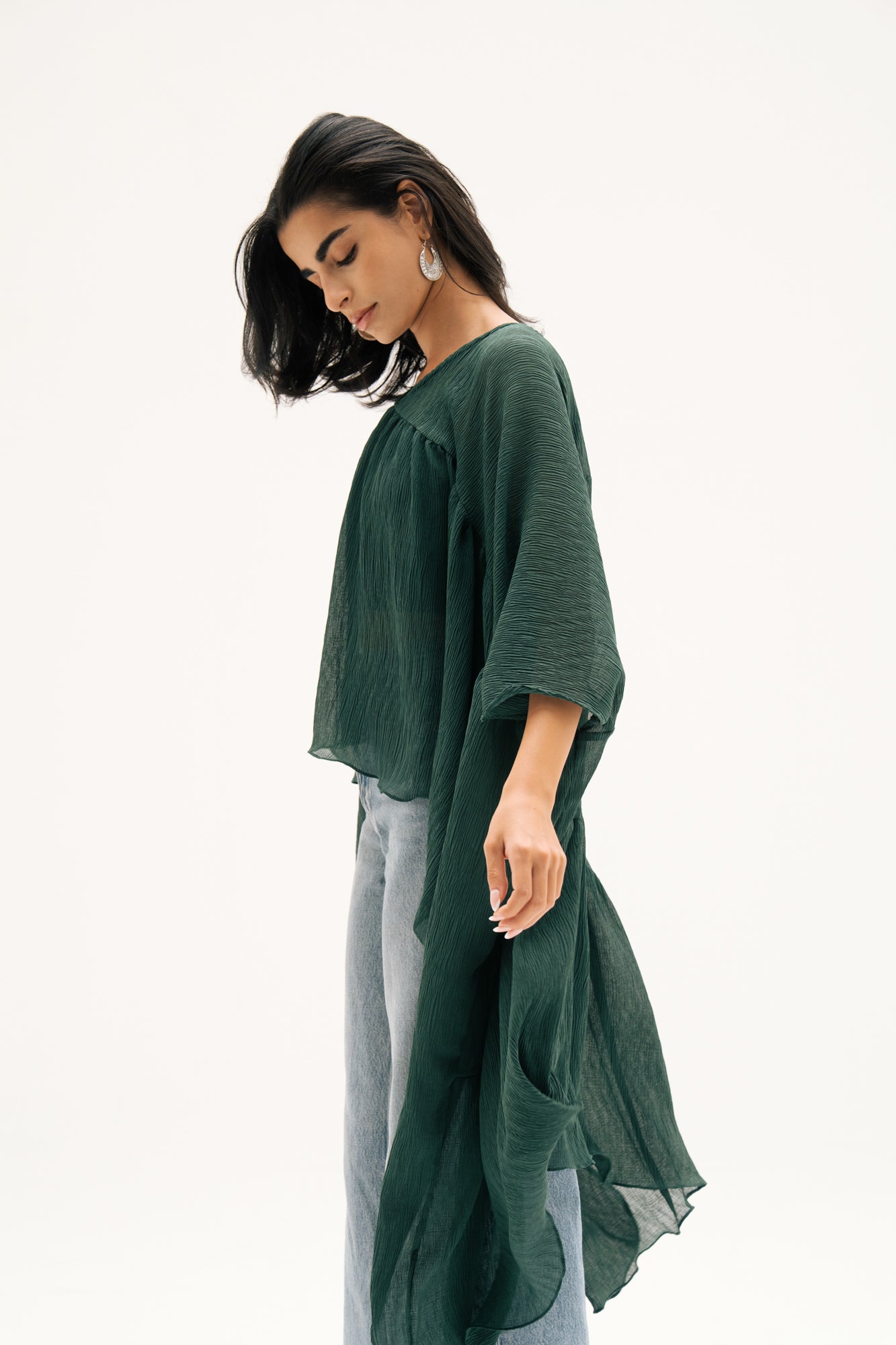 Asymmetric Chiffon Blouse in Green