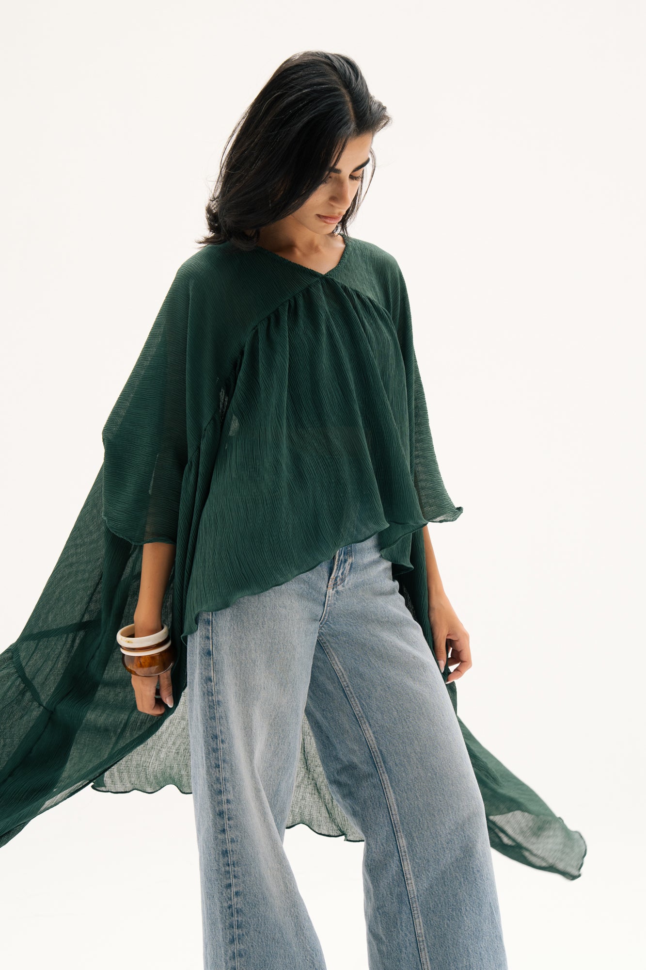 Asymmetric Chiffon Blouse in Green