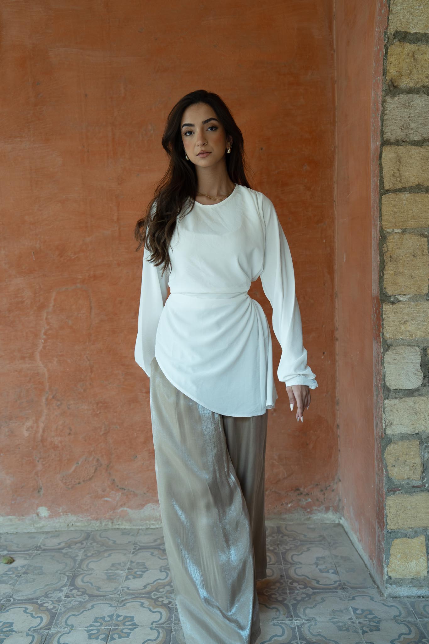 “Graceful Breeze” Flowy Blouse in Off-White