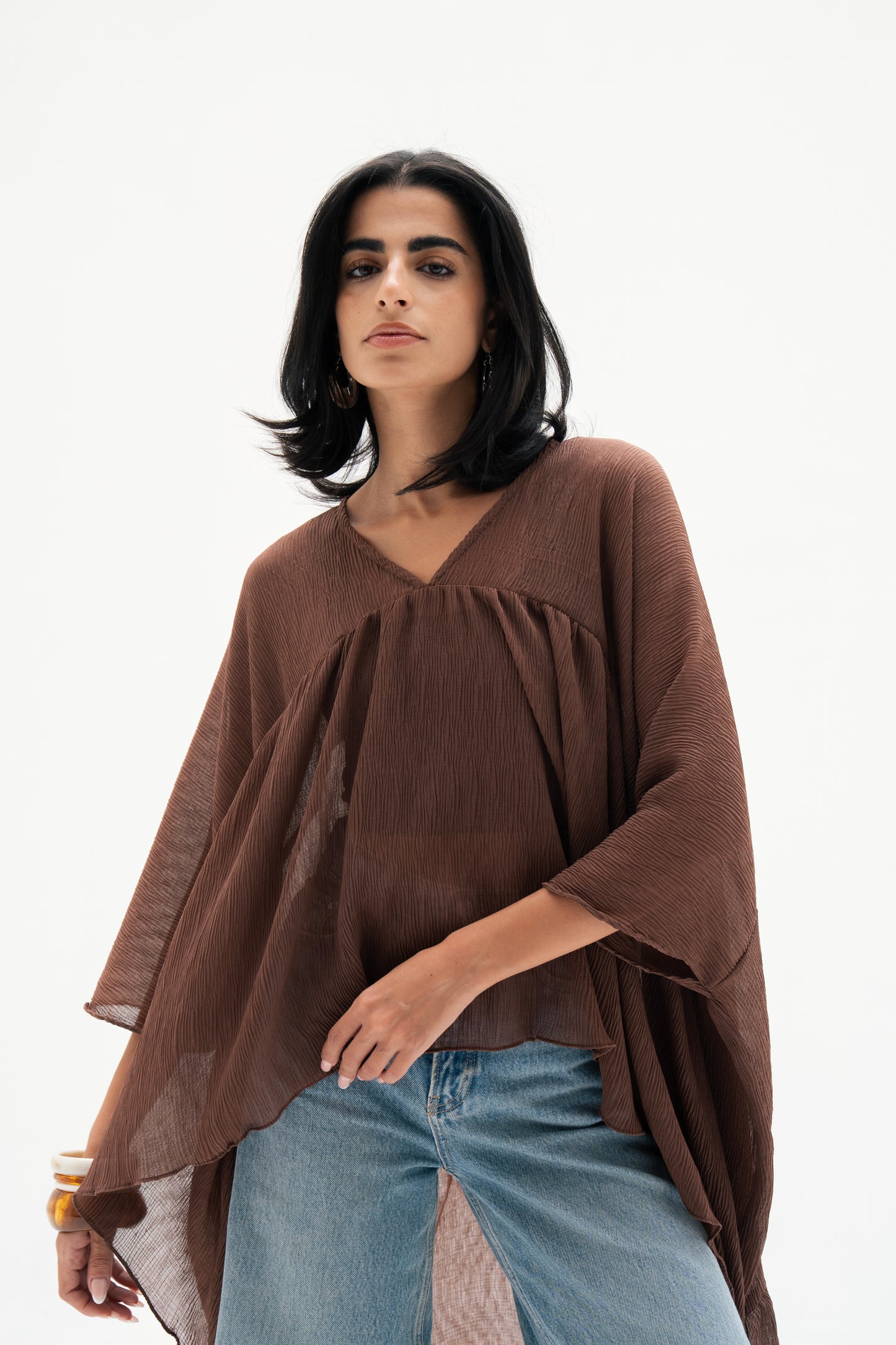 Asymmetric Chiffon Blouse in Brown