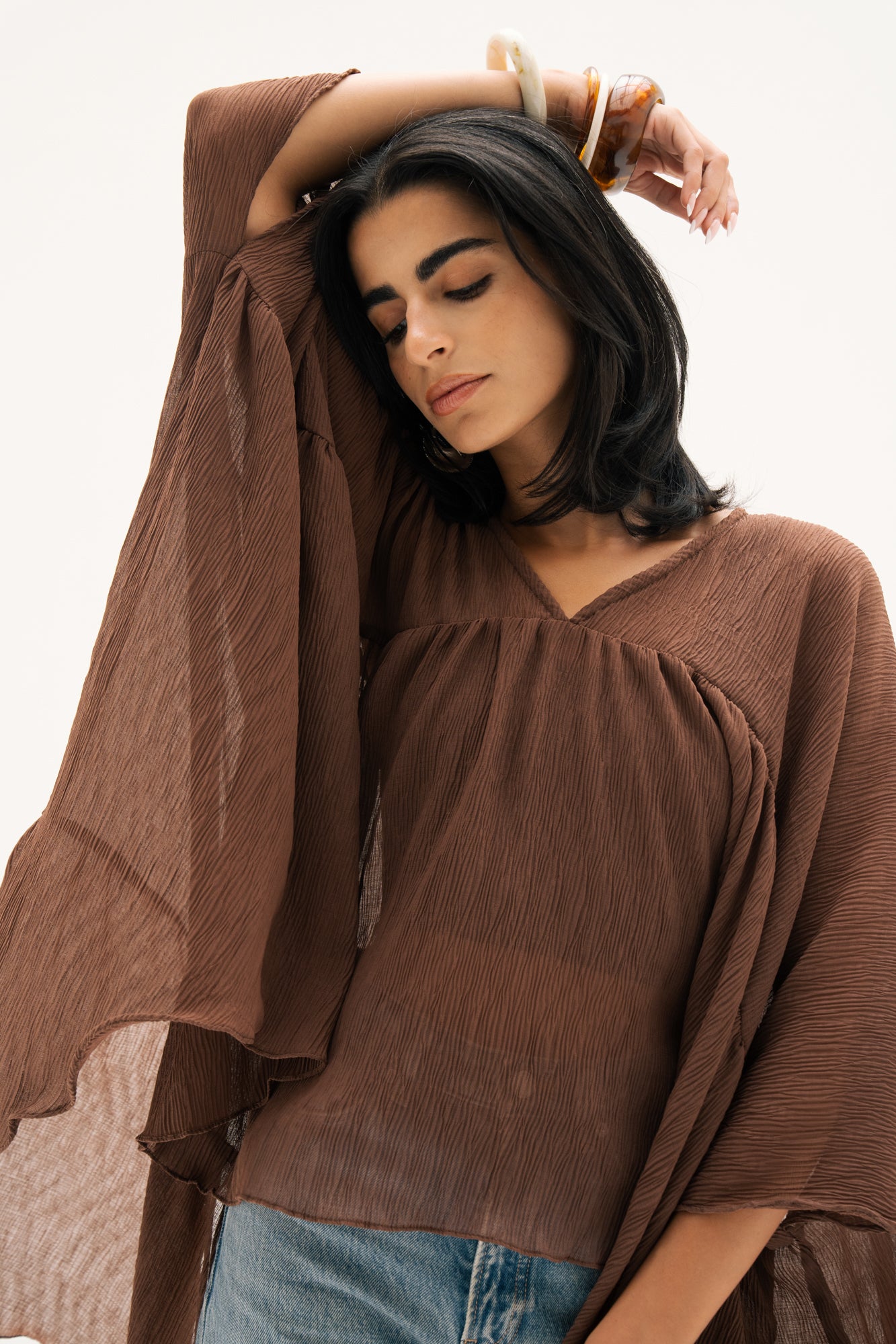 Asymmetric Chiffon Blouse in Brown