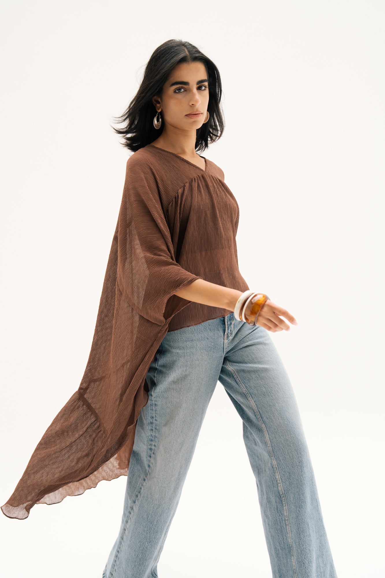 Asymmetric Chiffon Blouse in Brown