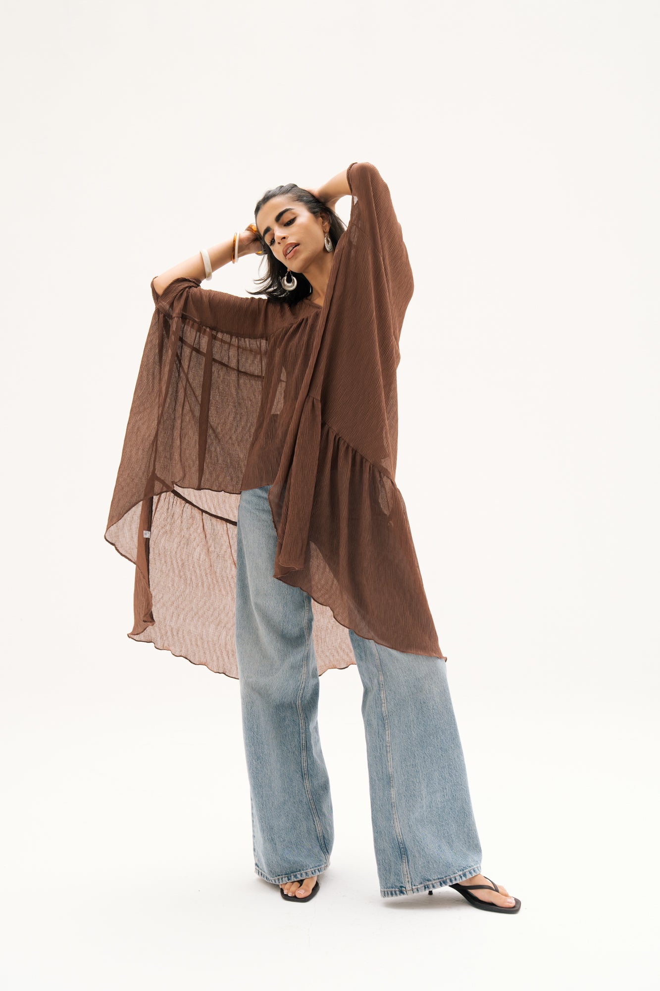 Asymmetric Chiffon Blouse in Brown