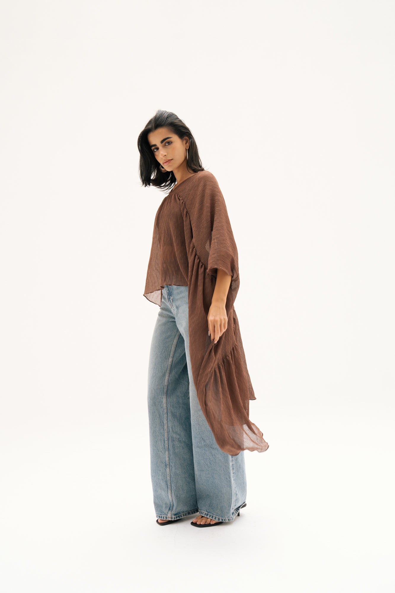 Asymmetric Chiffon Blouse in Brown