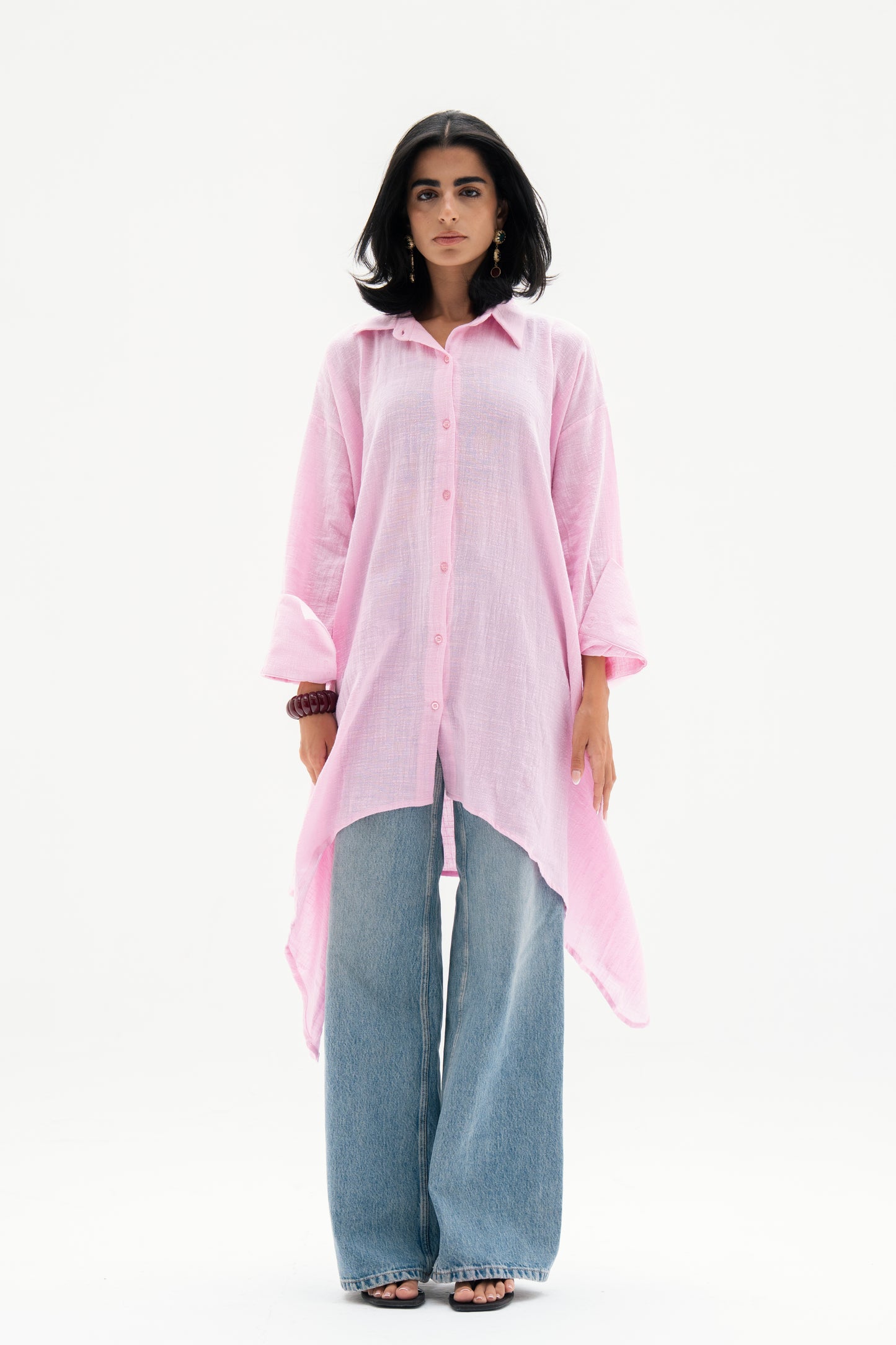 Asymmetric Linen Shirt in Pink