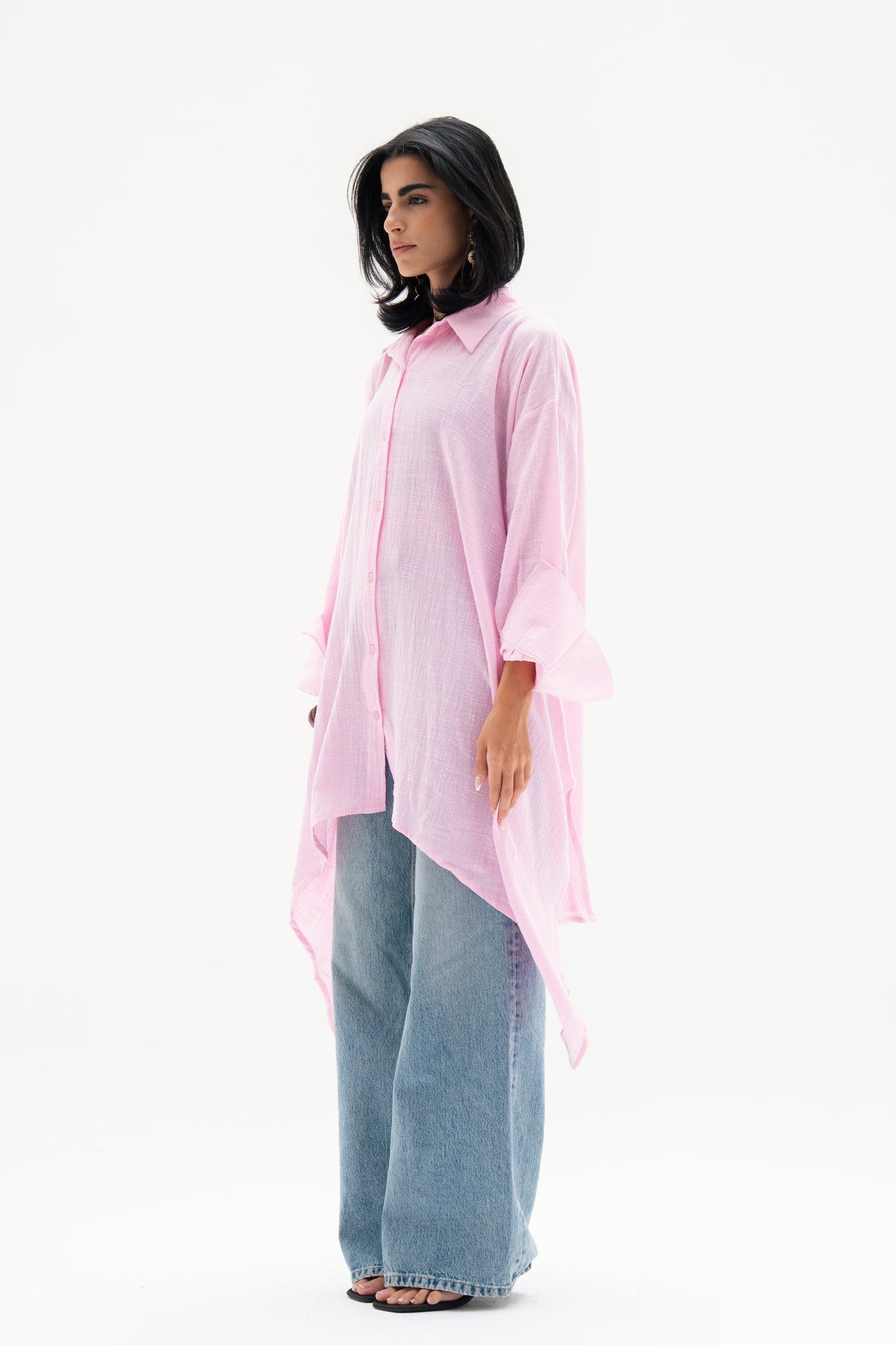 Asymmetric Linen Shirt in Pink