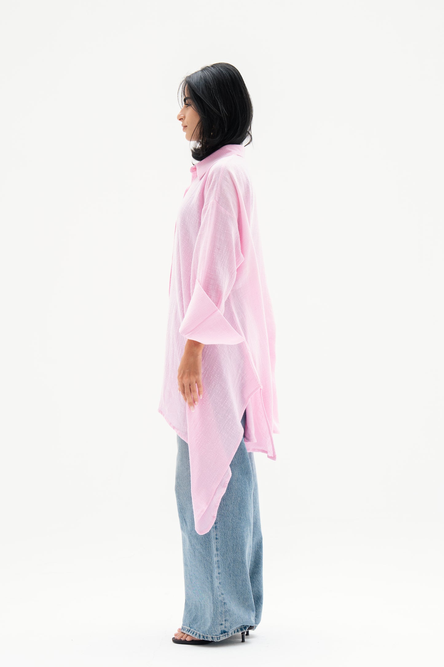 Asymmetric Linen Shirt in Pink