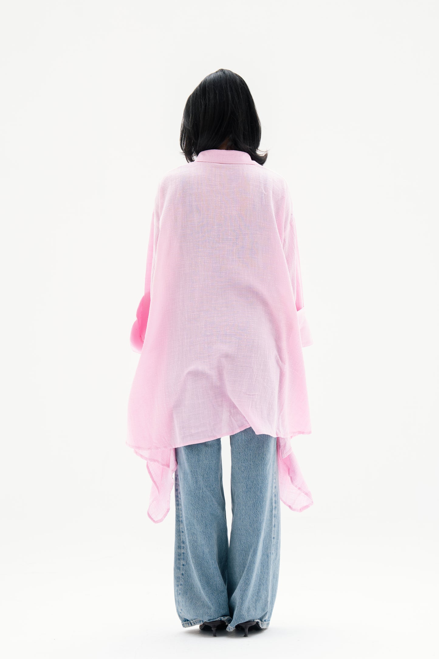 Asymmetric Linen Shirt in Pink