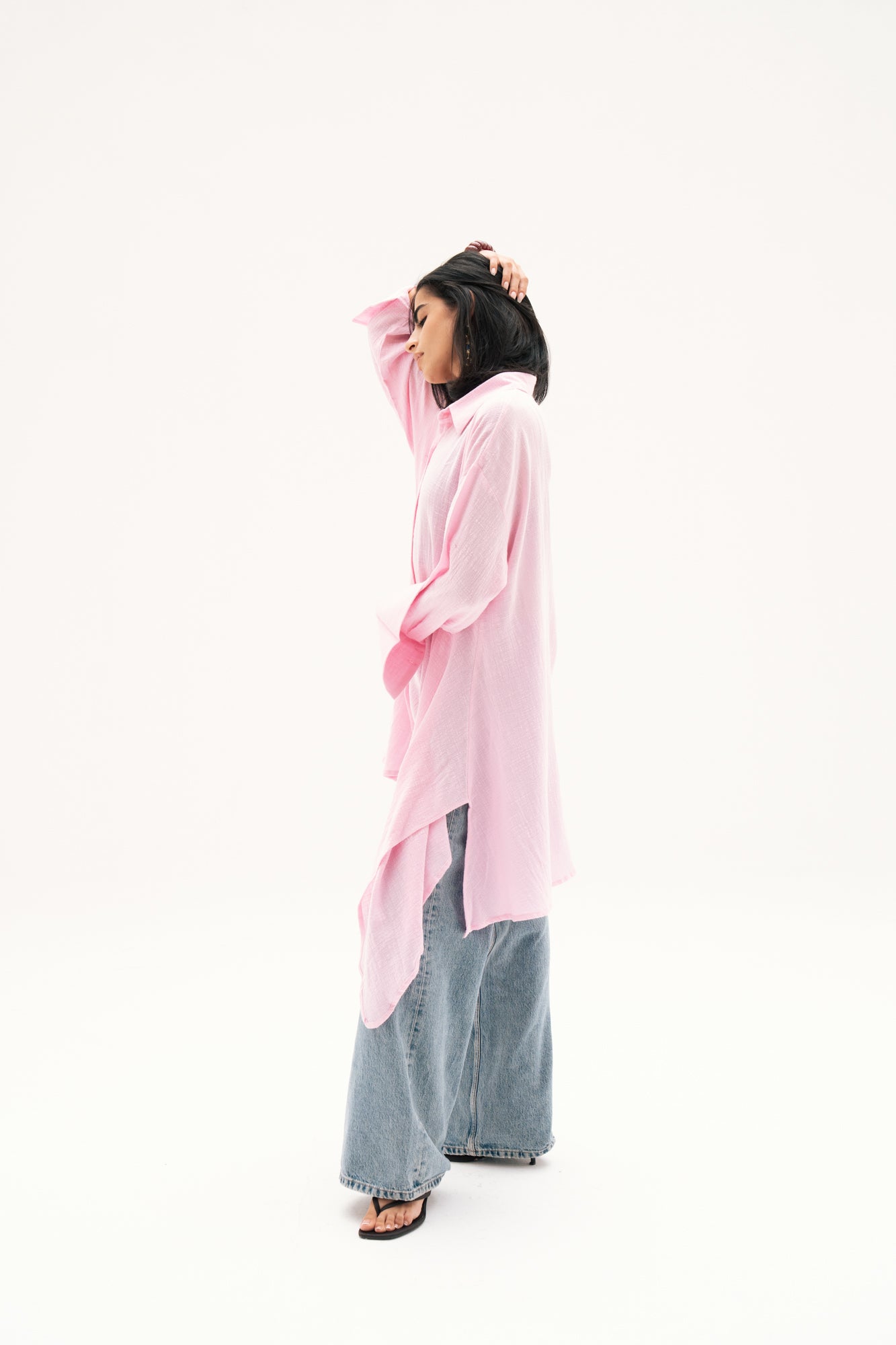 Asymmetric Linen Shirt in Pink